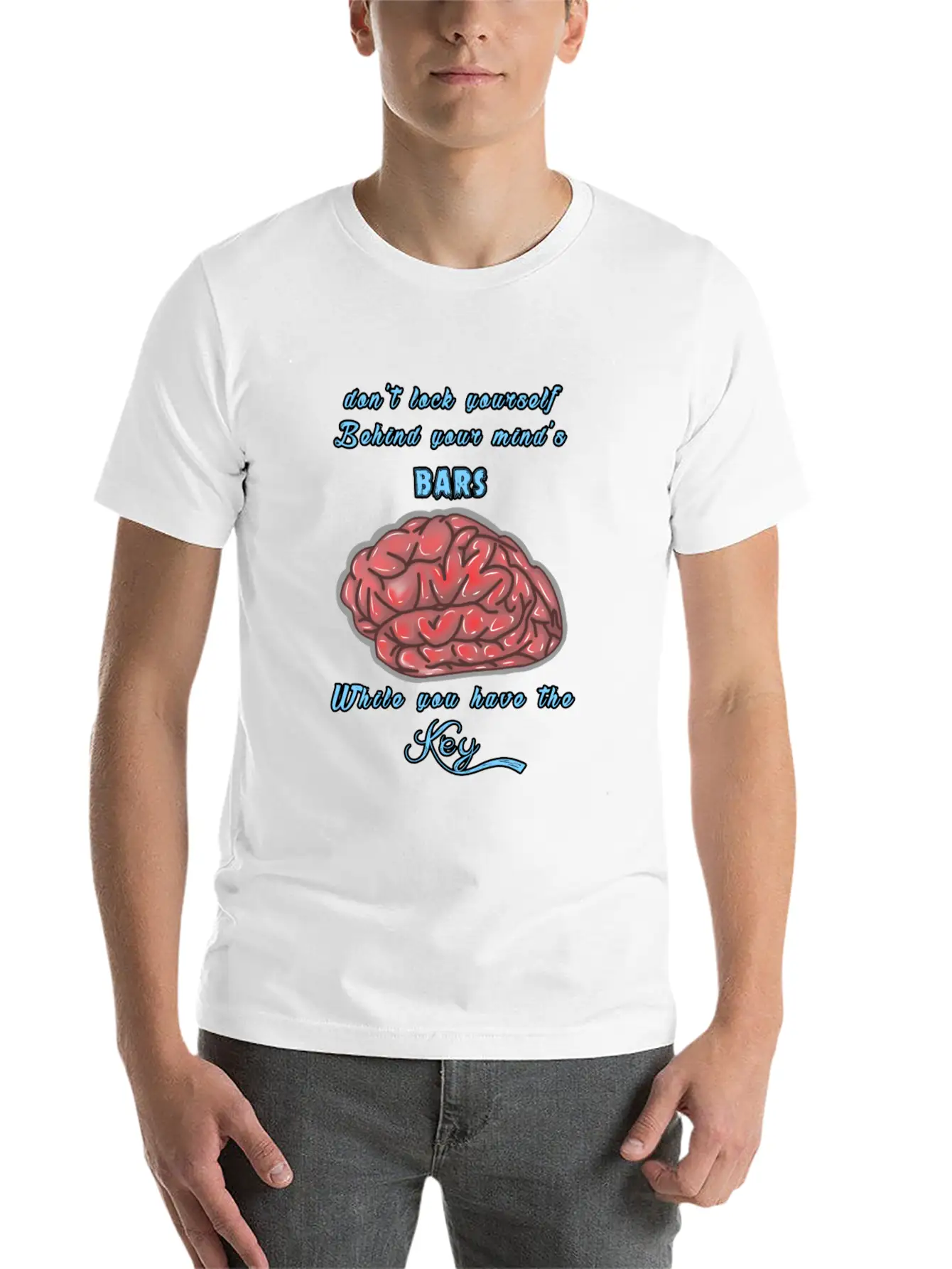Think Positive With A Red Brain Design Lightweight Cotton T-Shirt – Daily Comfort Graphic Shirt