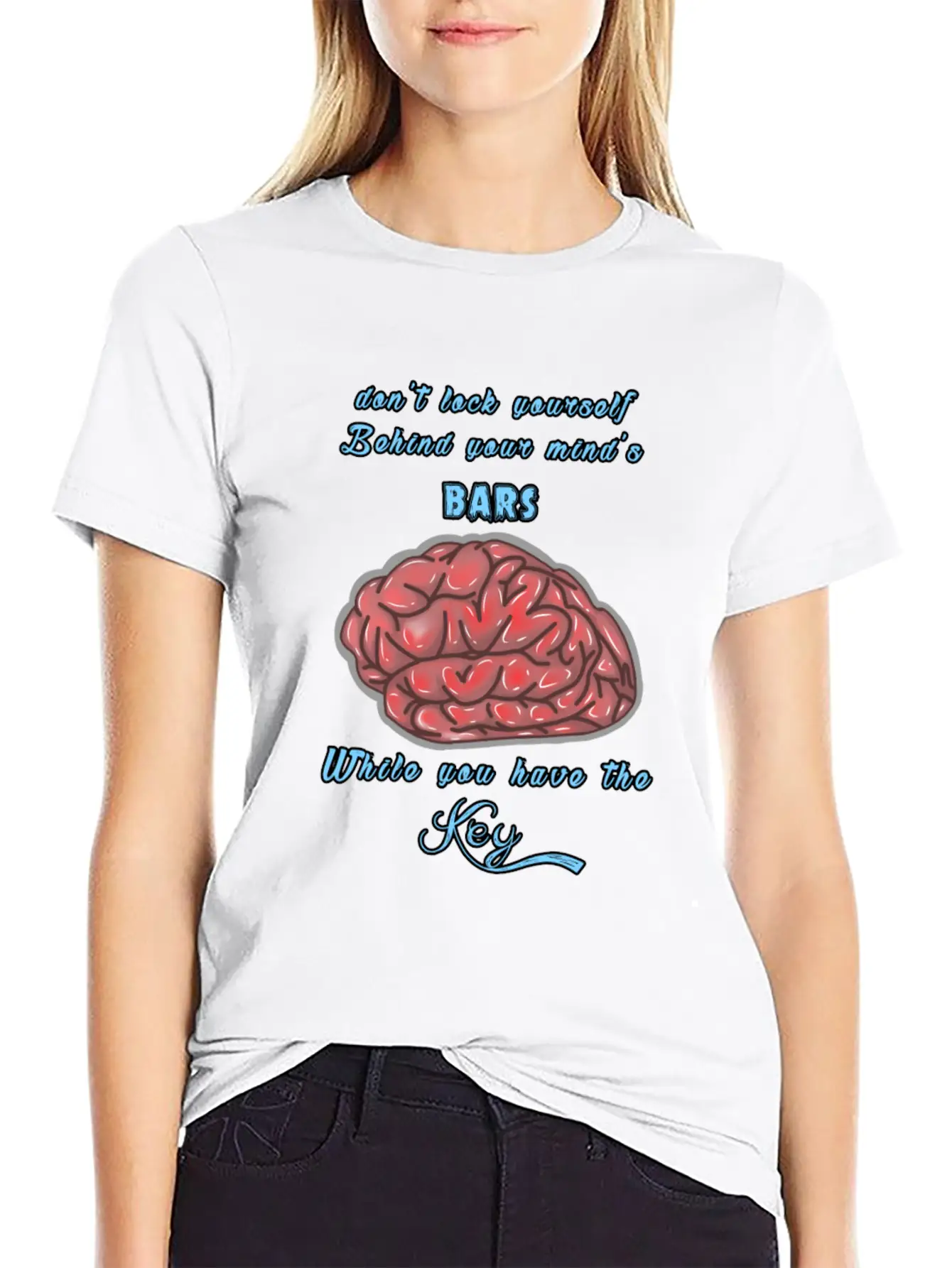 Think Positive With A Red Brain Design Lightweight Cotton T-Shirt – Daily Comfort Graphic Shirt