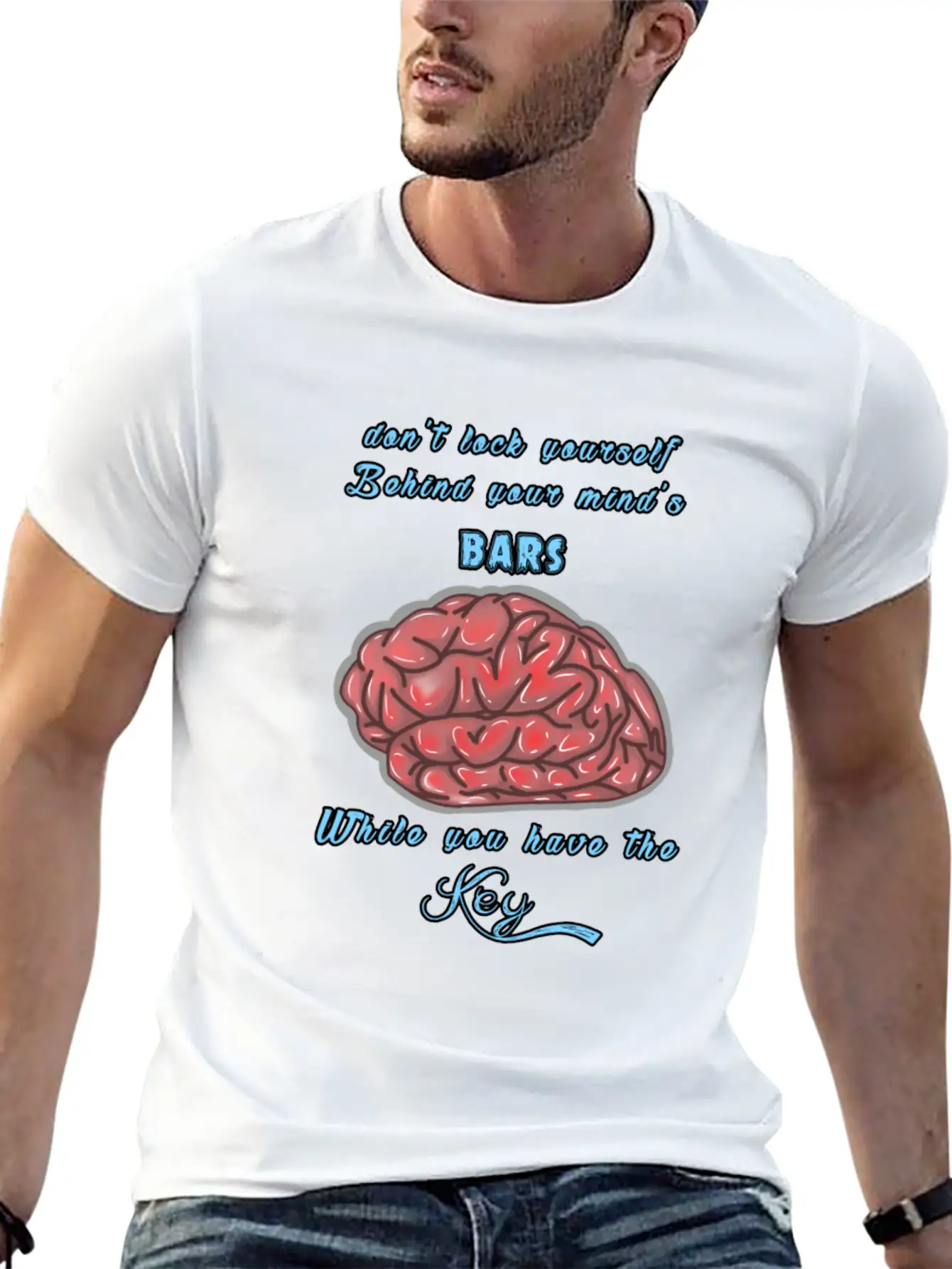 Think Positive With A Red Brain Design Lightweight Cotton T-Shirt – Daily Comfort Graphic Shirt