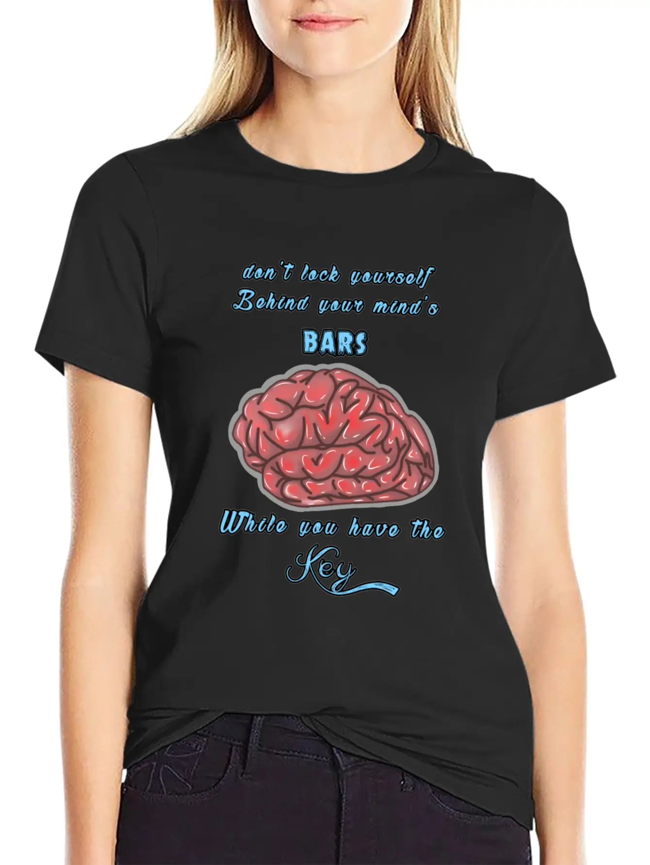 Think Positive With A Red Brain Design Lightweight Cotton T-Shirt – Daily Comfort Graphic Shirt