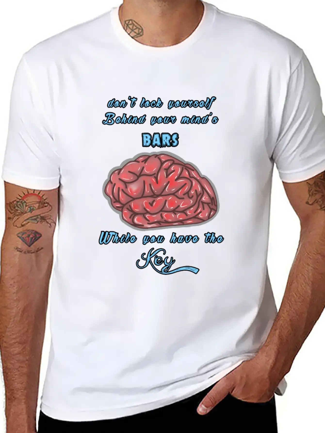 Think Positive With A Red Brain Design Lightweight Cotton T-Shirt – Daily Comfort Graphic Shirt