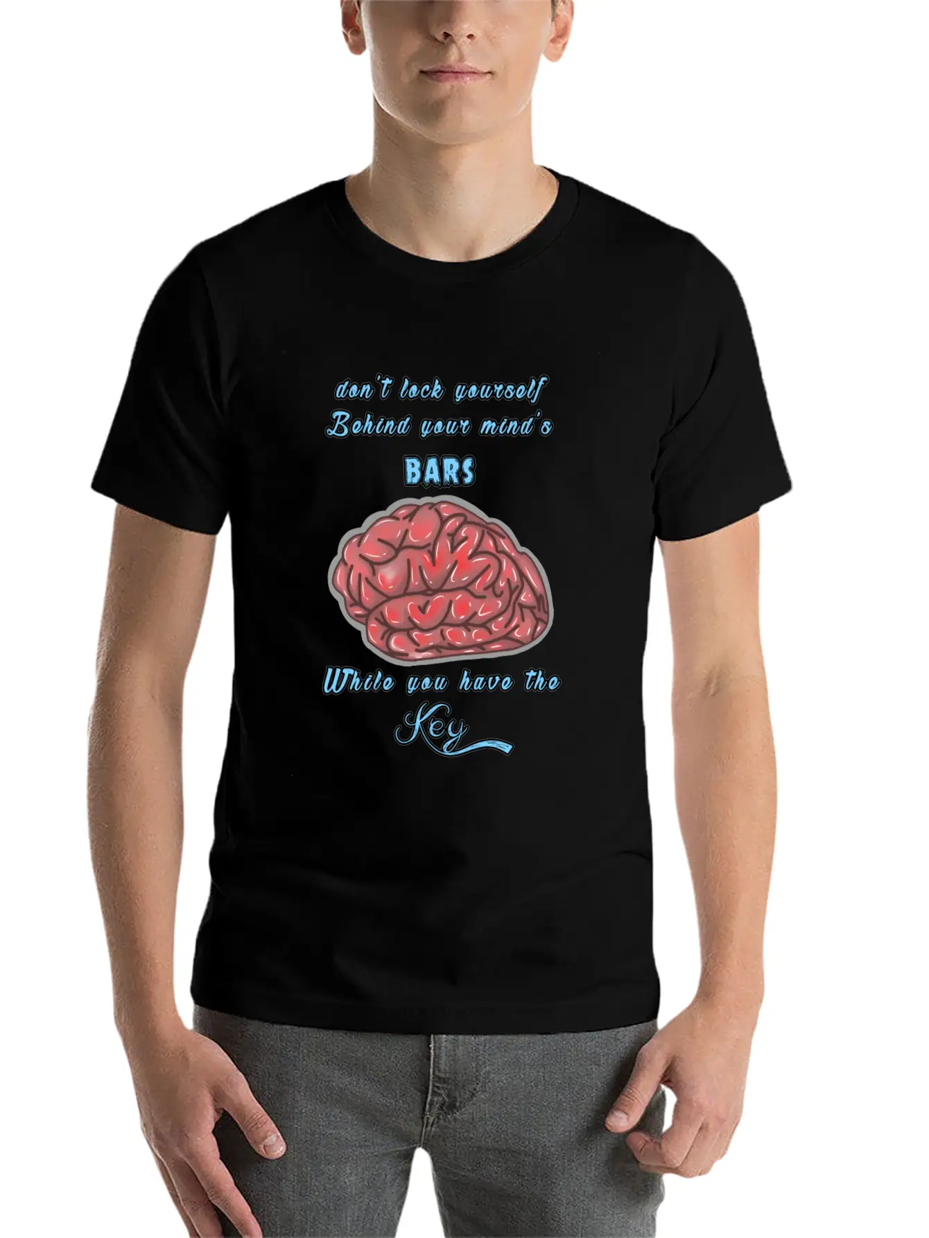 Think Positive With A Red Brain Design Lightweight Cotton T-Shirt – Daily Comfort Graphic Shirt