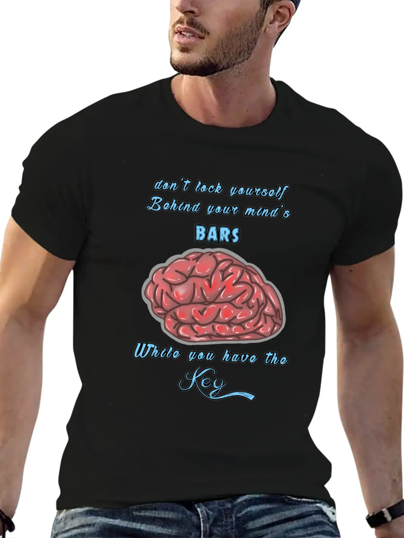Think Positive With A Red Brain Design Lightweight Cotton T-Shirt – Daily Comfort Graphic Shirt