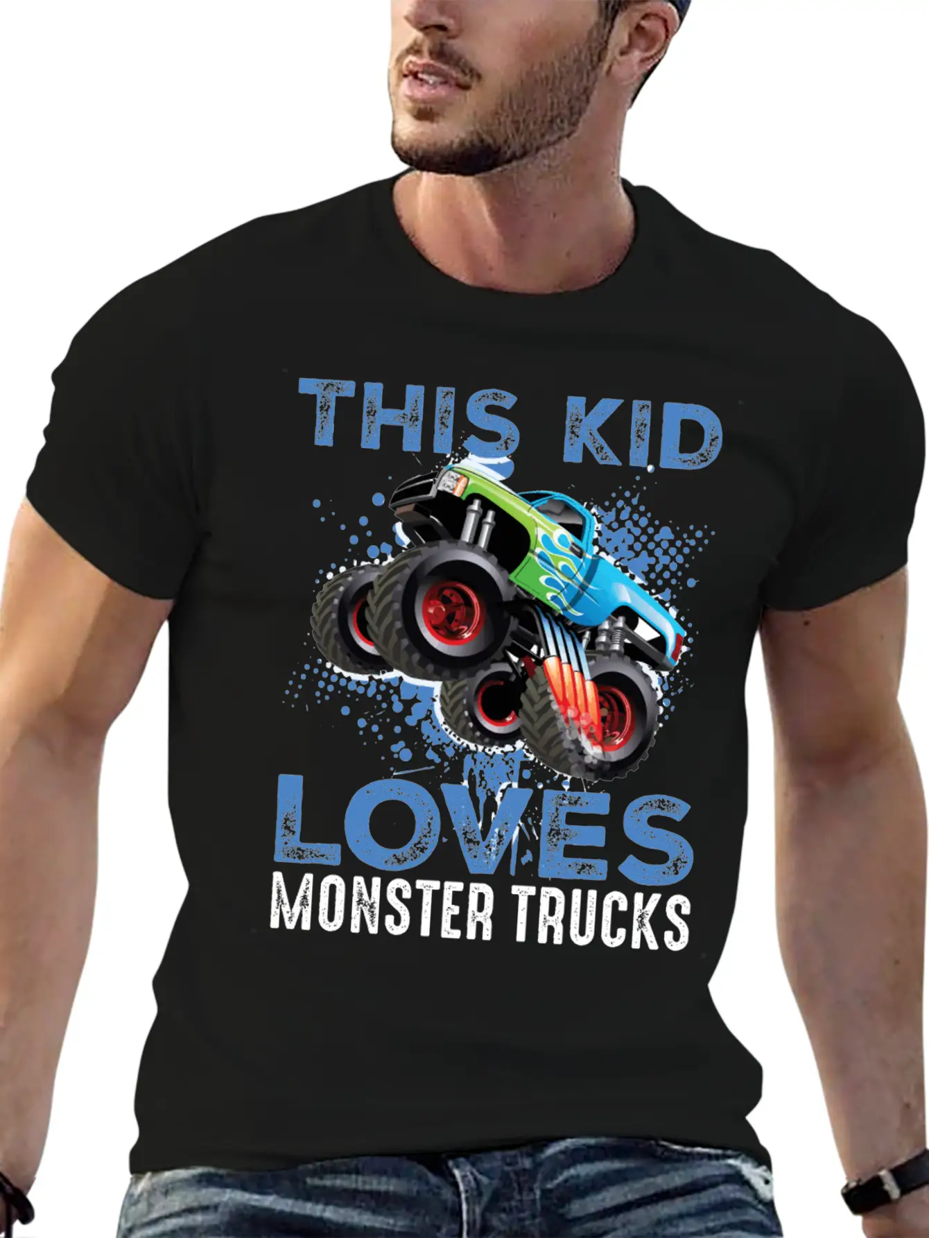 This Kid Loves Monster Trucks Lightweight Cotton T-Shirt – Daily Comfort Graphic Shirt