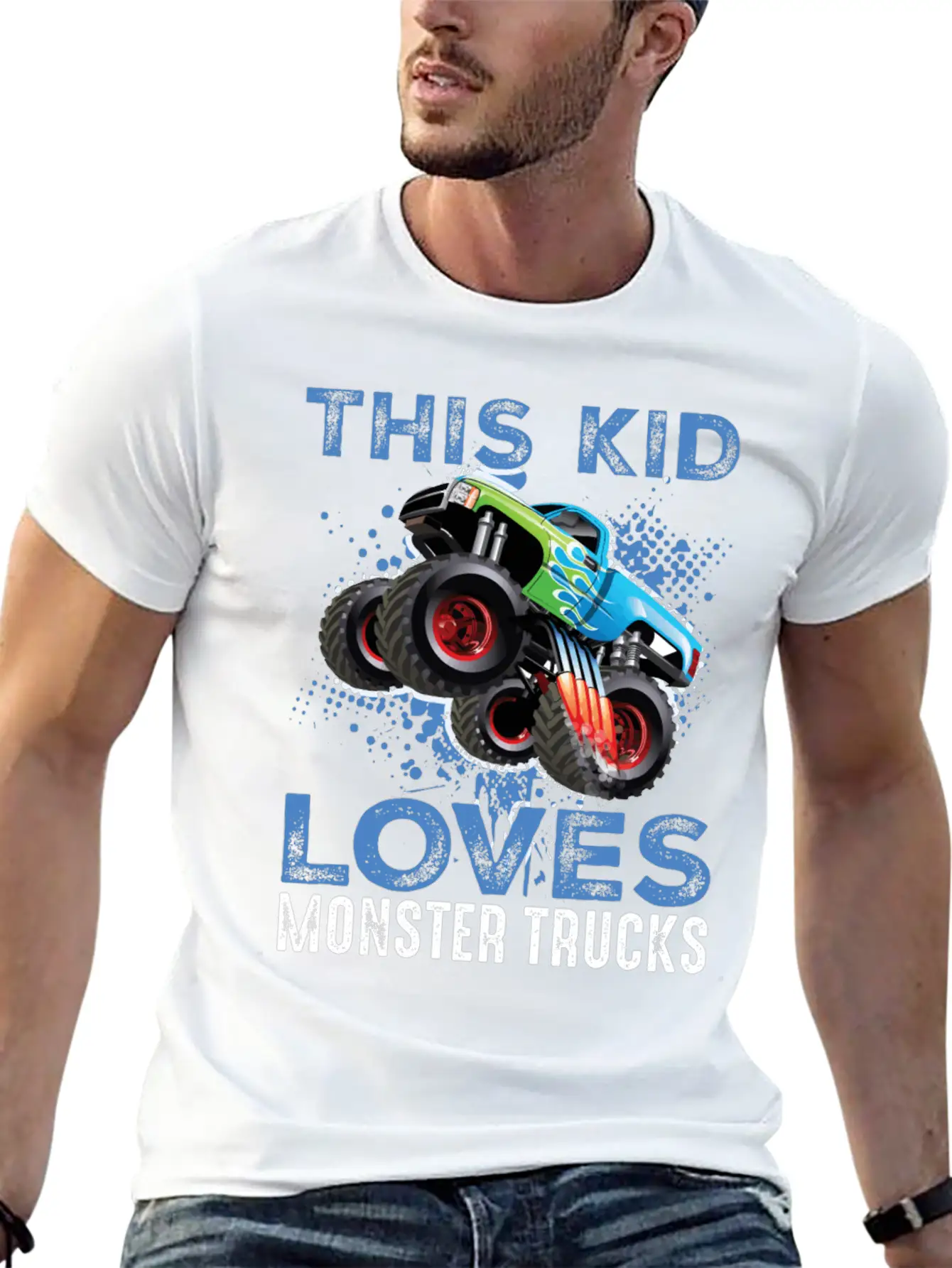This Kid Loves Monster Trucks Lightweight Cotton T-Shirt – Daily Comfort Graphic Shirt