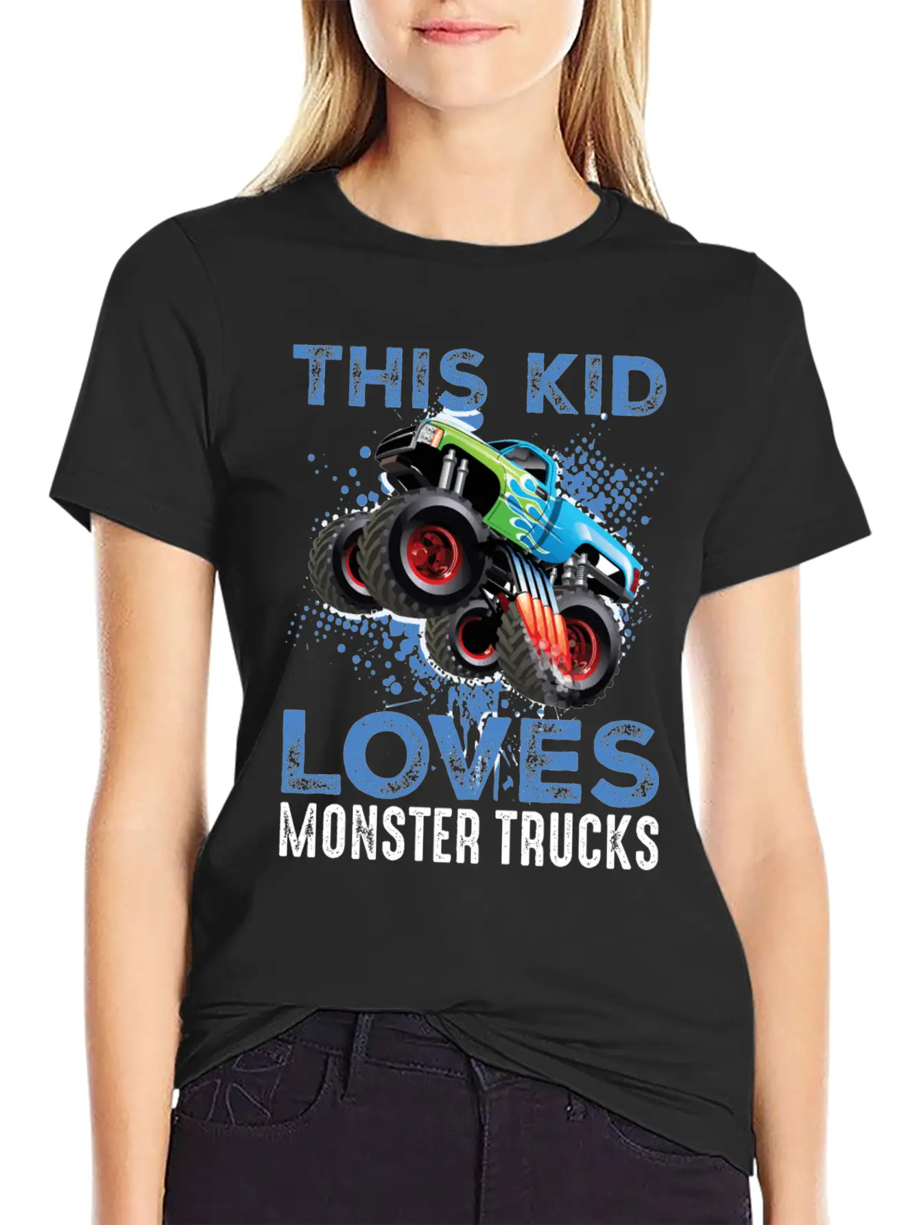 This Kid Loves Monster Trucks Lightweight Cotton T-Shirt – Daily Comfort Graphic Shirt