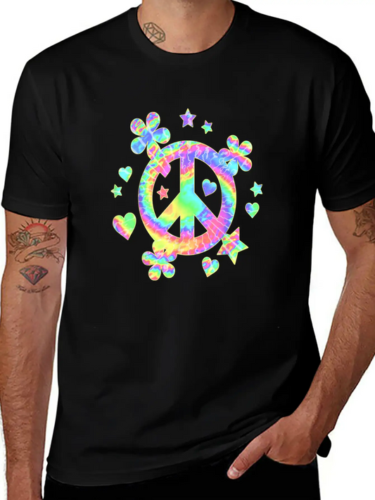 Tie Dye Peace Sign Cute Love Colorful Tye Dye Hipp Lightweight Cotton T-Shirt – Daily Comfort Graphic Shirt