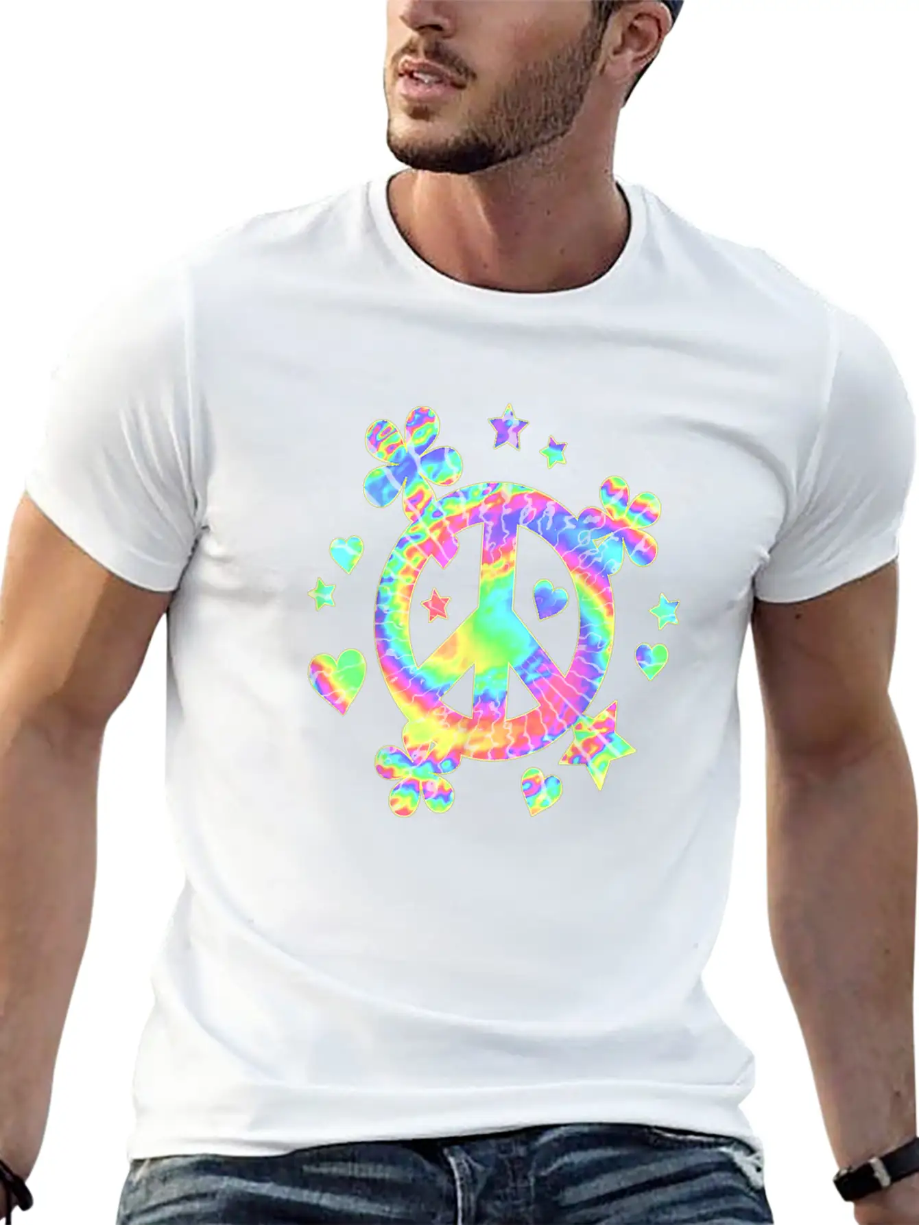 Tie Dye Peace Sign Cute Love Colorful Tye Dye Hipp Lightweight Cotton T-Shirt – Daily Comfort Graphic Shirt