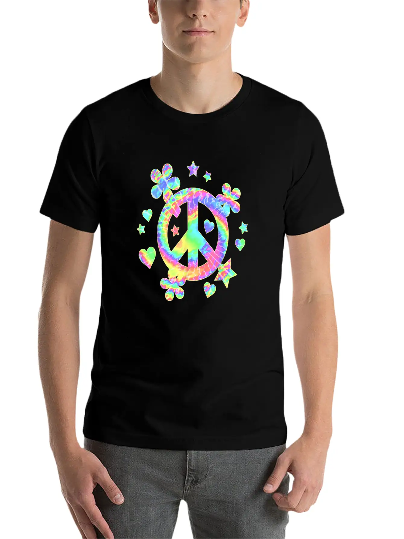 Tie Dye Peace Sign Cute Love Colorful Tye Dye Hipp Lightweight Cotton T-Shirt – Daily Comfort Graphic Shirt