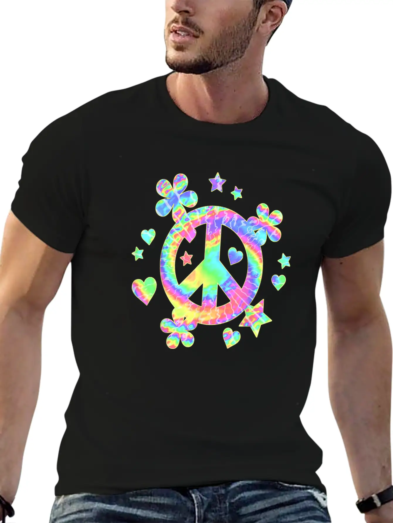 Tie Dye Peace Sign Cute Love Colorful Tye Dye Hipp Lightweight Cotton T-Shirt – Daily Comfort Graphic Shirt