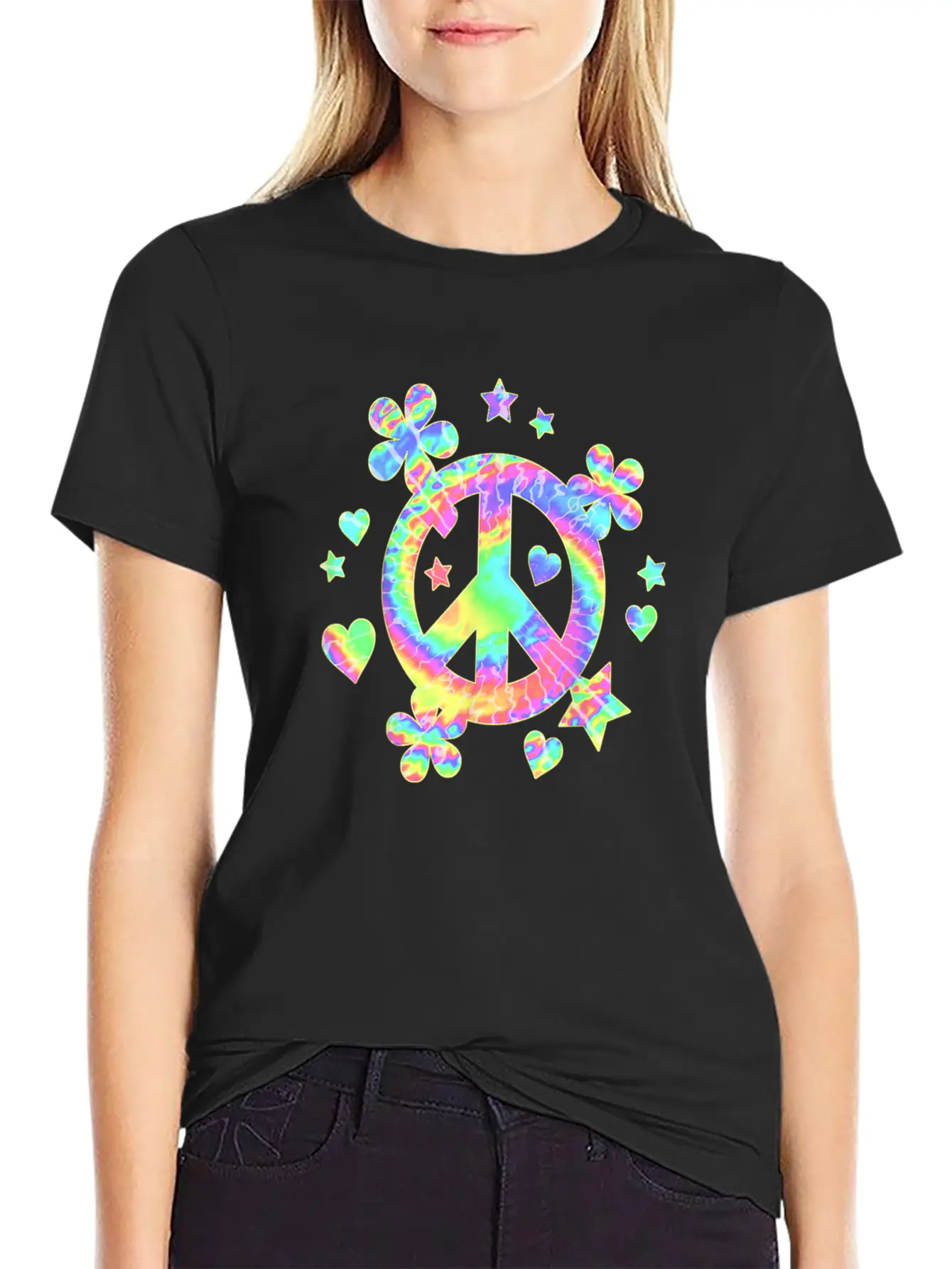 Tie Dye Peace Sign Cute Love Colorful Tye Dye Hipp Lightweight Cotton T-Shirt – Daily Comfort Graphic Shirt