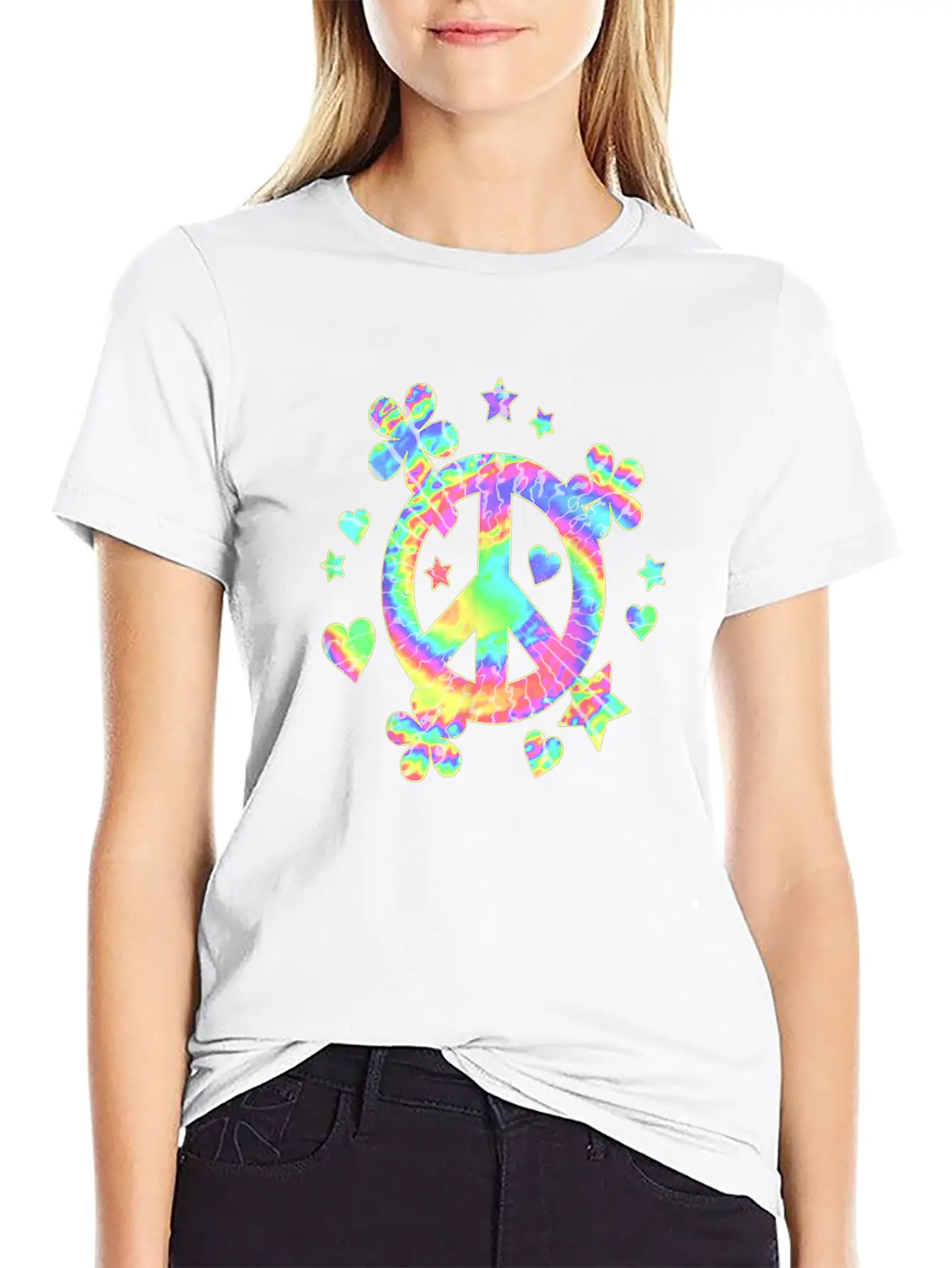 Tie Dye Peace Sign Cute Love Colorful Tye Dye Hipp Lightweight Cotton T-Shirt – Daily Comfort Graphic Shirt