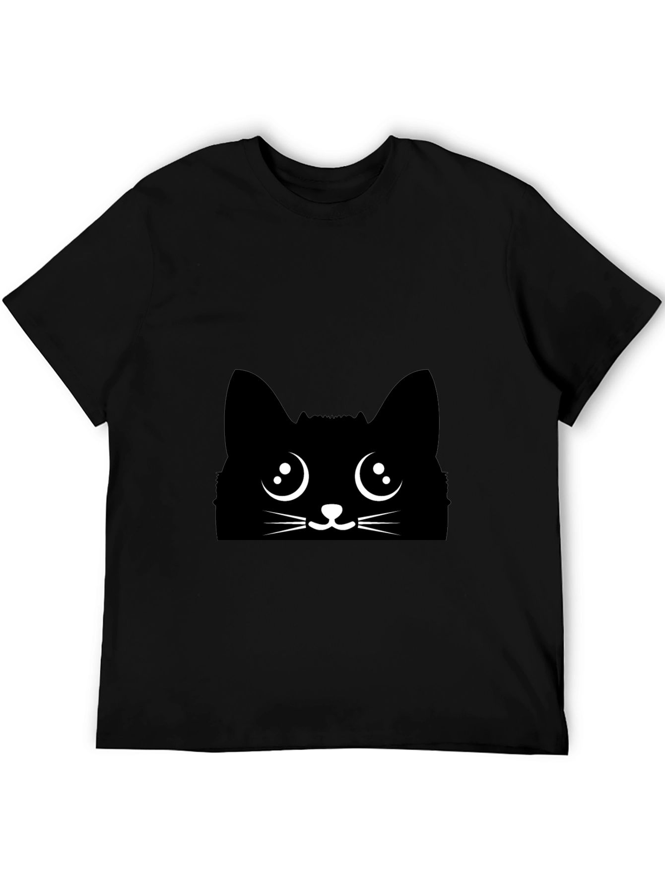 Black Cat Face Graphic Tee - Cute Kawaii Style