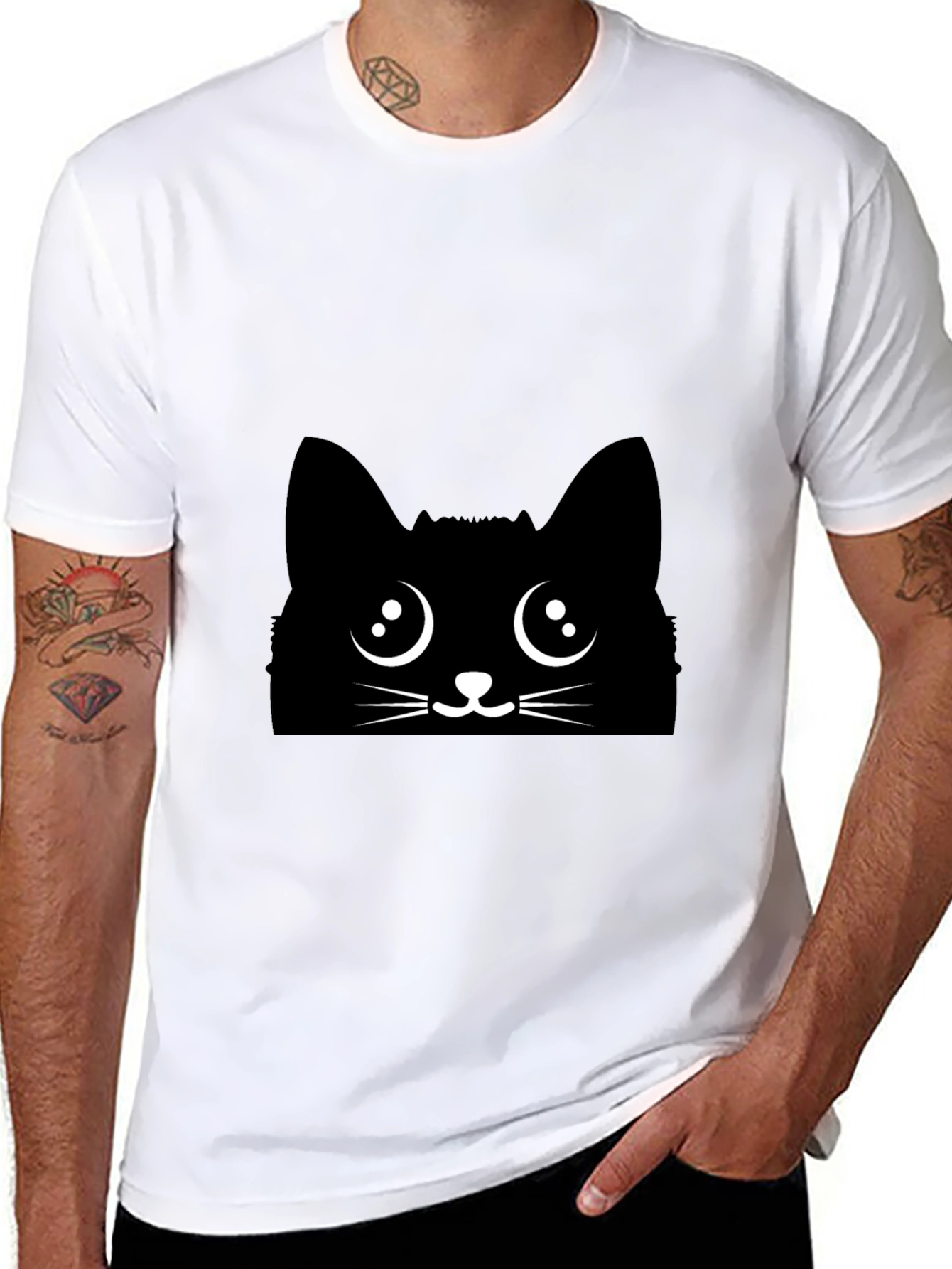 Black Cat Face Graphic Tee - Cute Kawaii Style