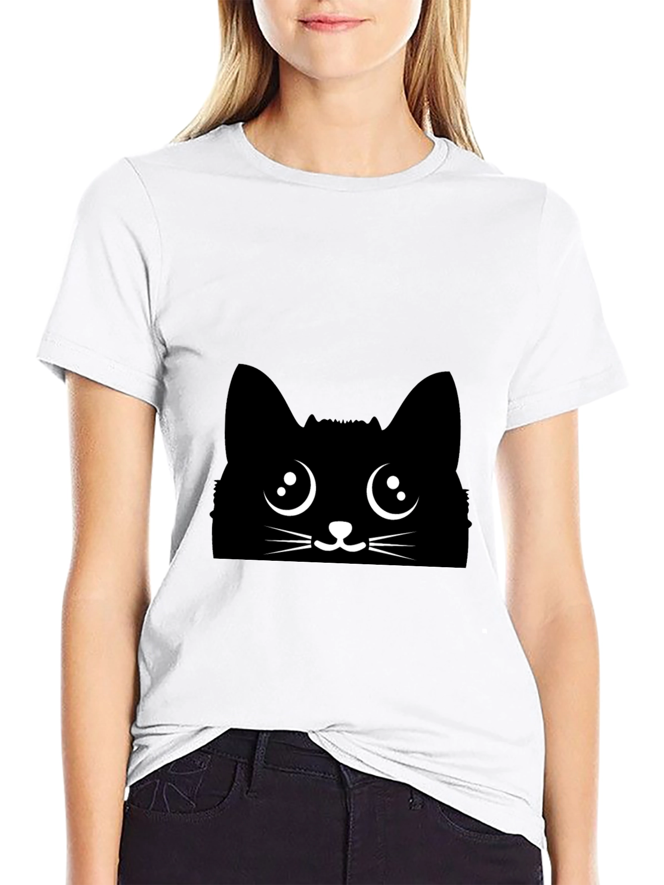 Black Cat Face Graphic Tee - Cute Kawaii Style