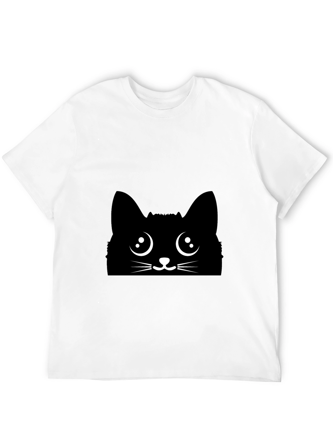 Black Cat Face Graphic Tee - Cute Kawaii Style
