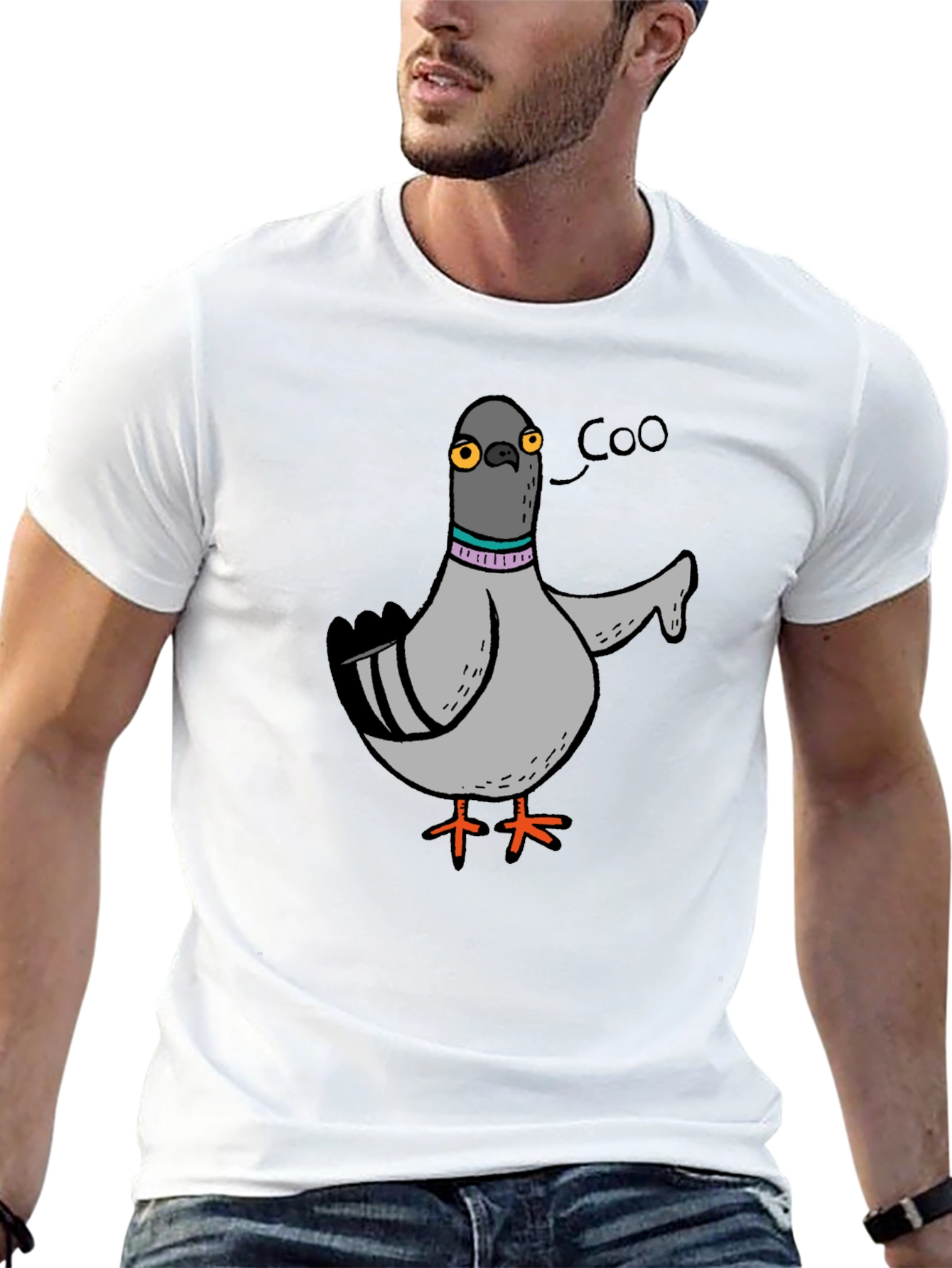 Cartoon Pigeon Coo T-Shirt - Black