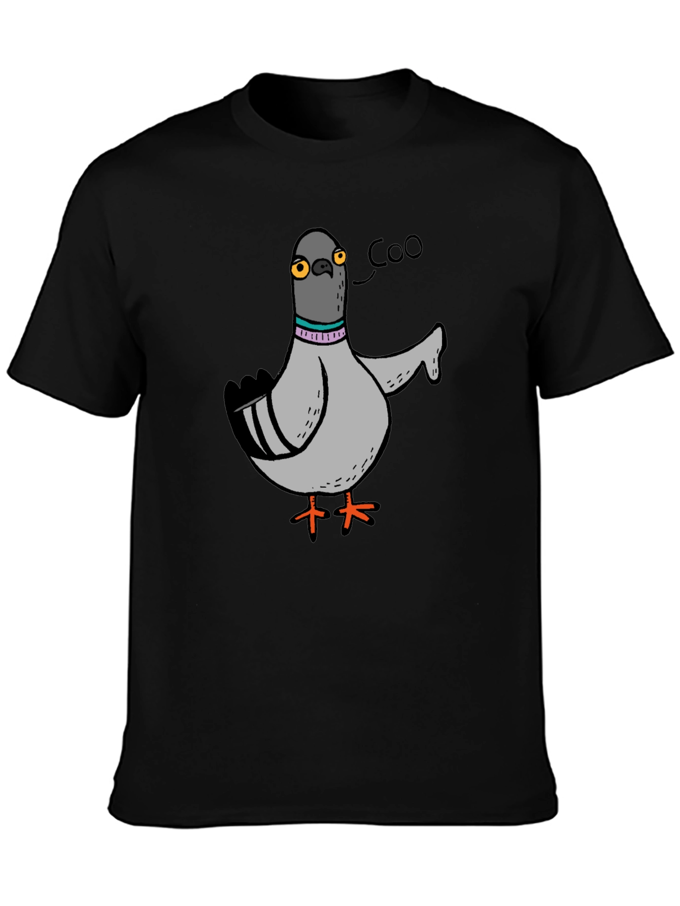 Cartoon Pigeon Coo T-Shirt - Black