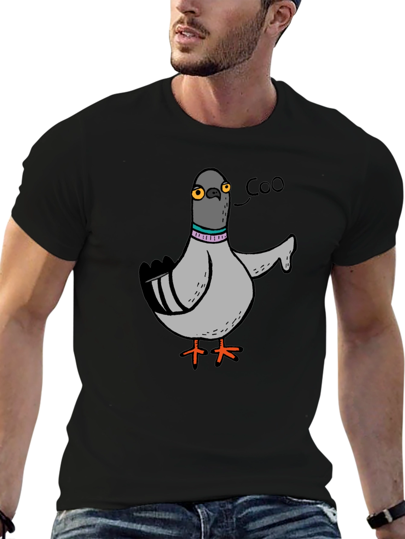 Cartoon Pigeon Coo T-Shirt - Black