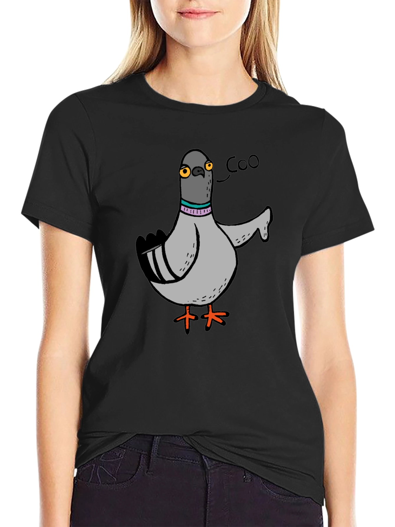 Cartoon Pigeon Coo T-Shirt - Black