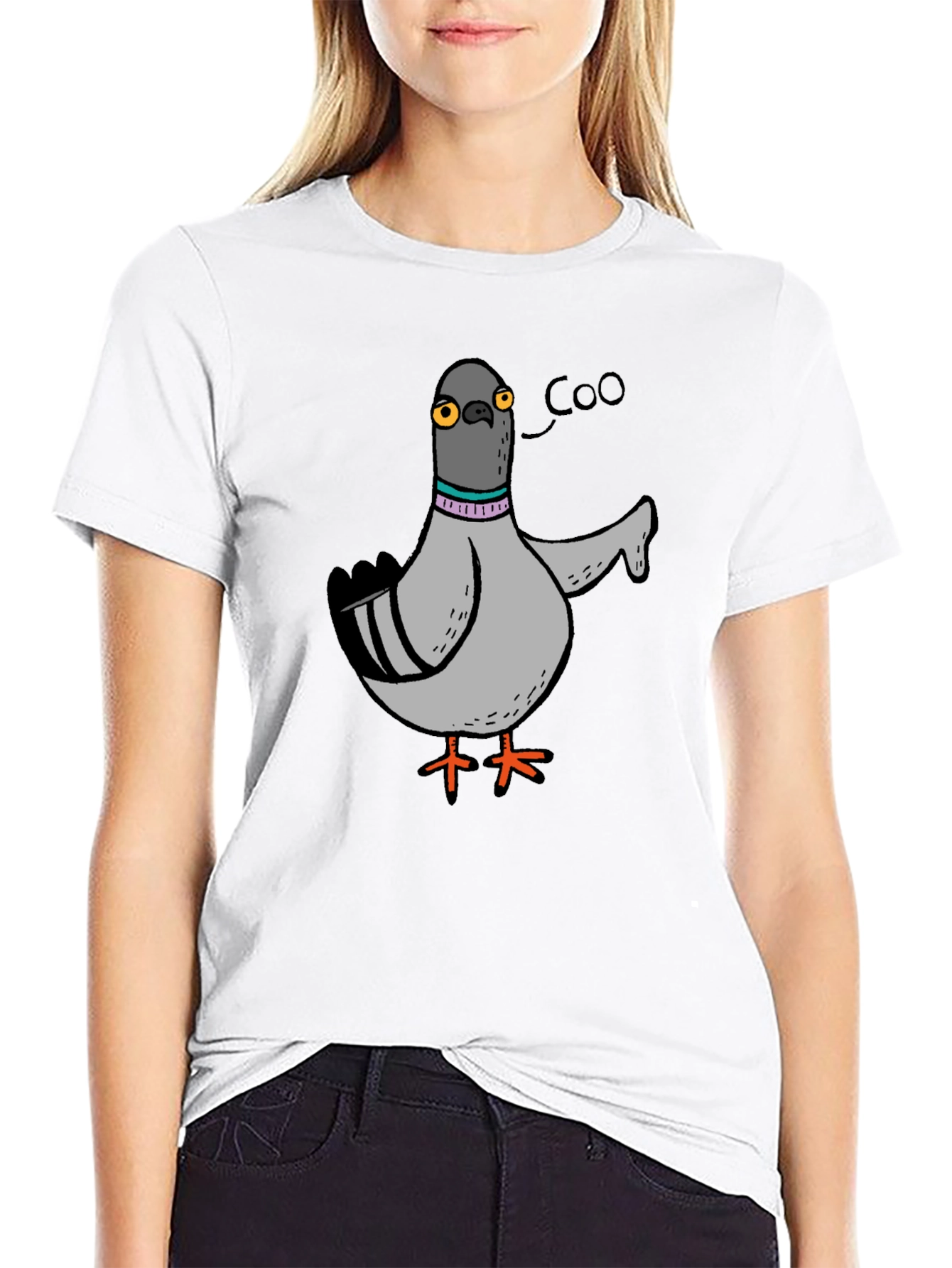 Cartoon Pigeon Coo T-Shirt - Black