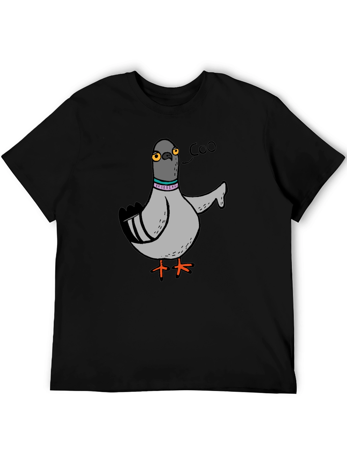 Cartoon Pigeon Coo T-Shirt - Black