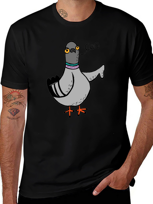 Cartoon Pigeon Coo T-Shirt - Black