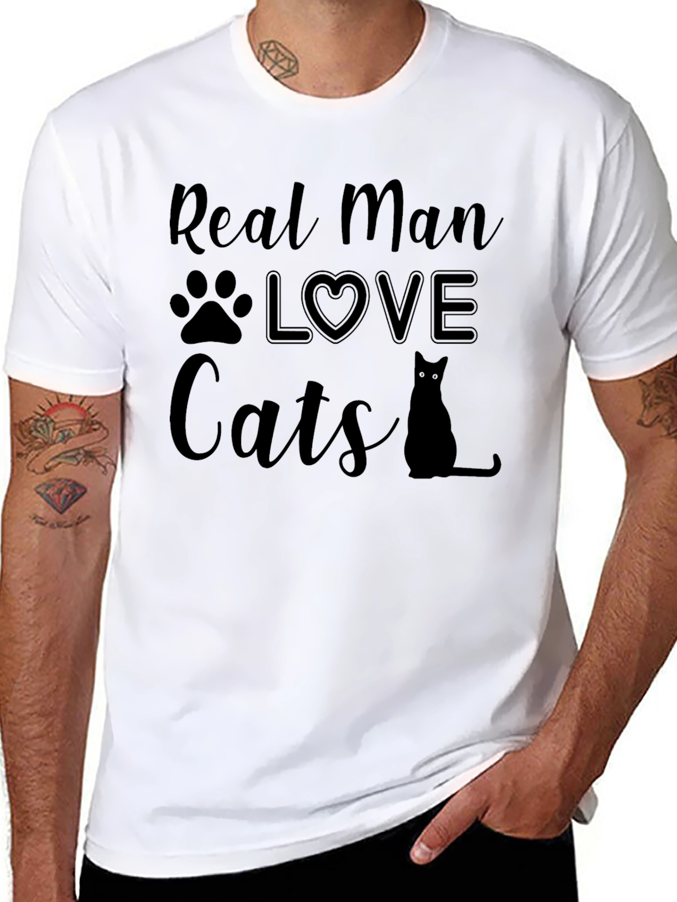 Real Man Loves Cats Black T-Shirt