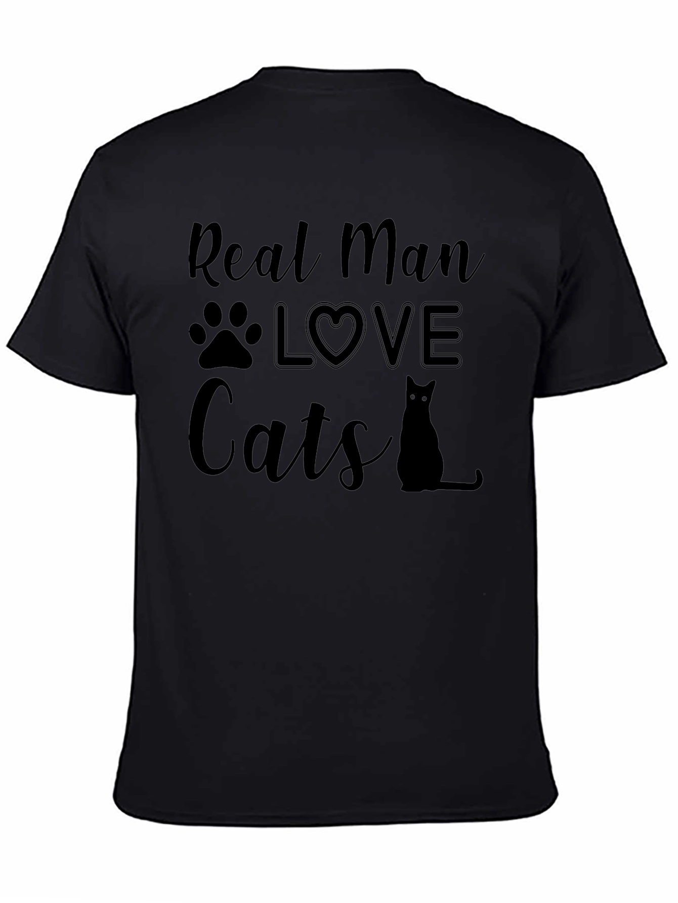 Real Man Loves Cats Black T-Shirt
