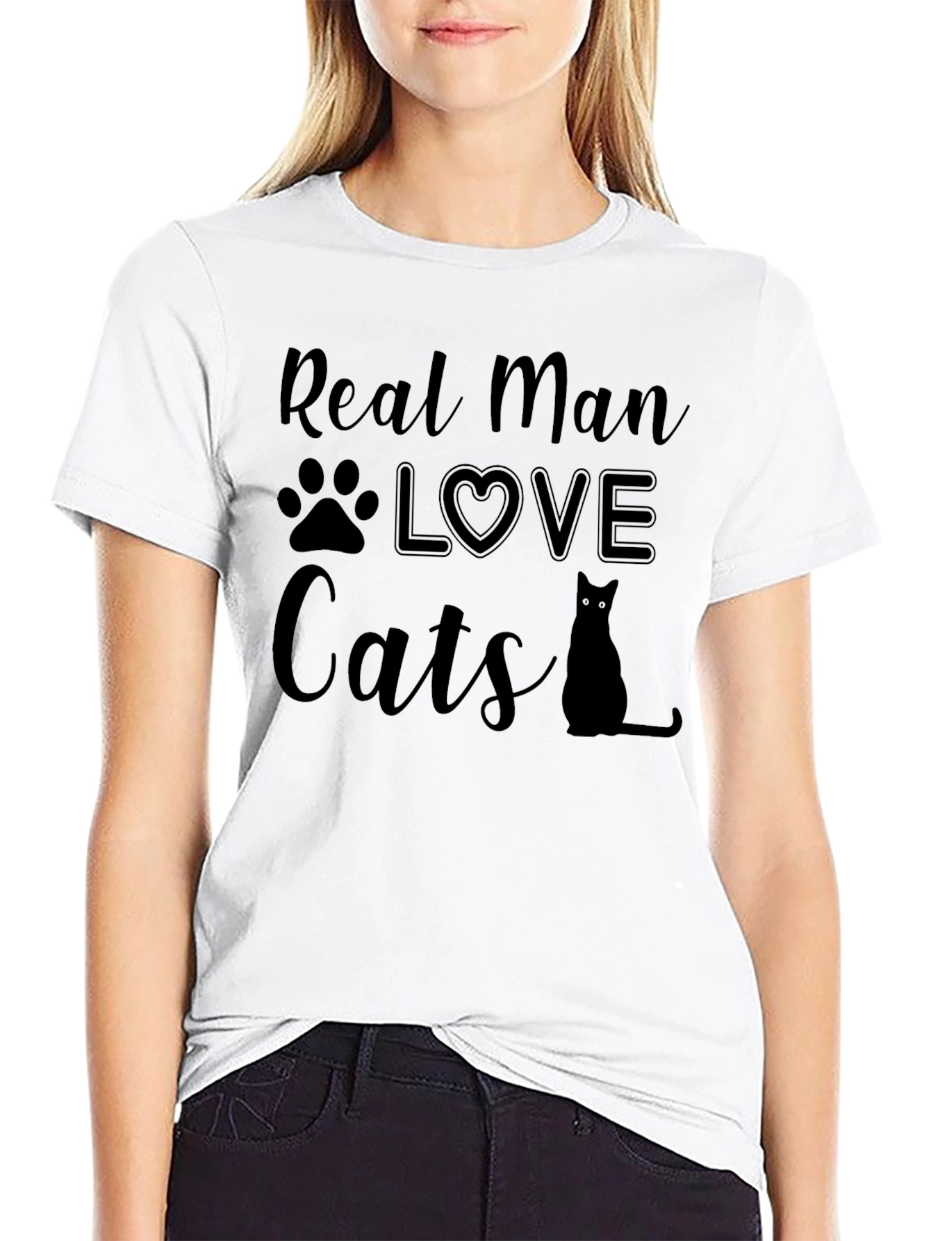 Real Man Loves Cats Black T-Shirt