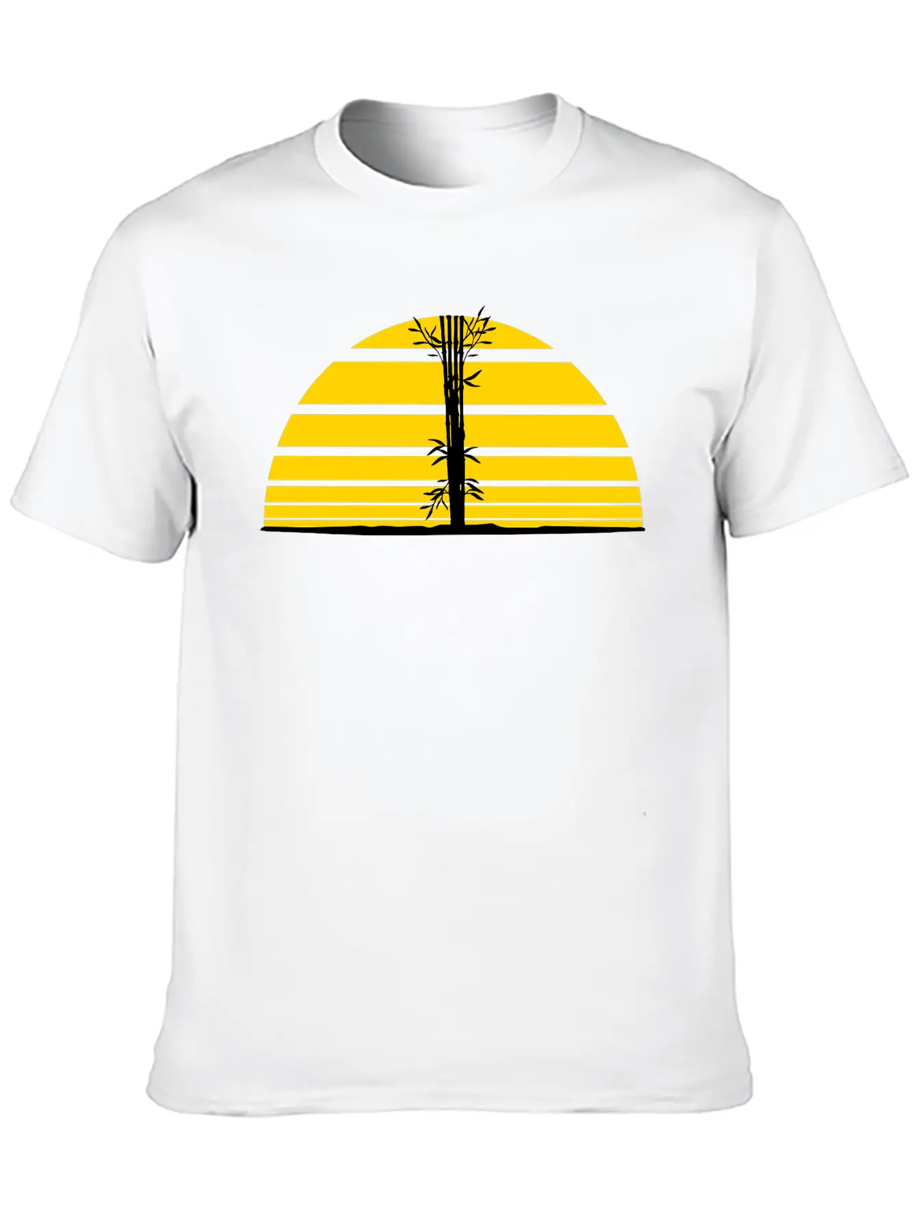 Tree Bamboo Sun Sunset Plant Silhouette Many Stem Lightweight Cotton T-Shirt – Daily Comfort Graphic Shirt