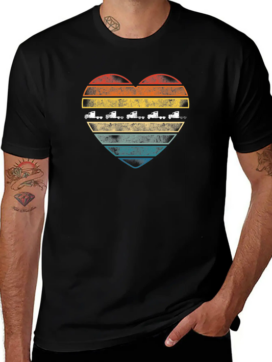 Trucker Truck Driver Retro Heart Lightweight Cotton T-Shirt – Daily Comfort Graphic Shirt