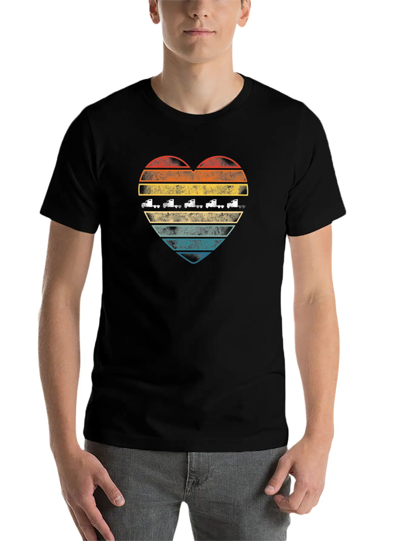 Trucker Truck Driver Retro Heart Lightweight Cotton T-Shirt – Daily Comfort Graphic Shirt