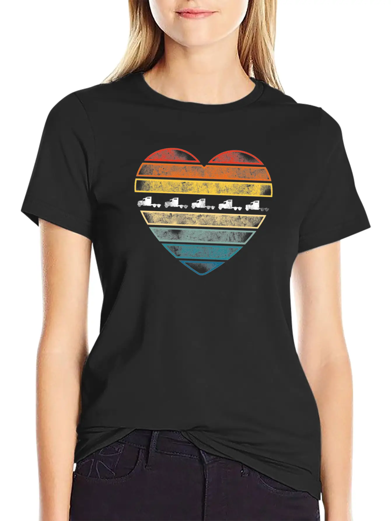 Trucker Truck Driver Retro Heart Lightweight Cotton T-Shirt – Daily Comfort Graphic Shirt