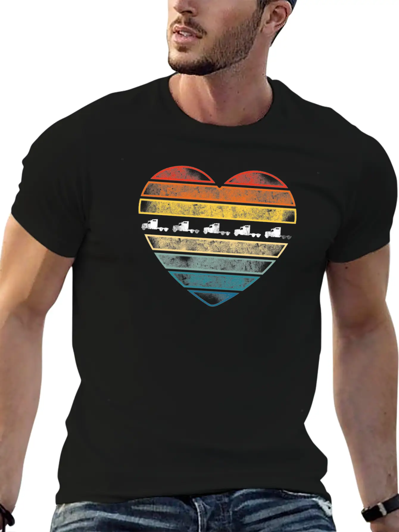 Trucker Truck Driver Retro Heart Lightweight Cotton T-Shirt – Daily Comfort Graphic Shirt