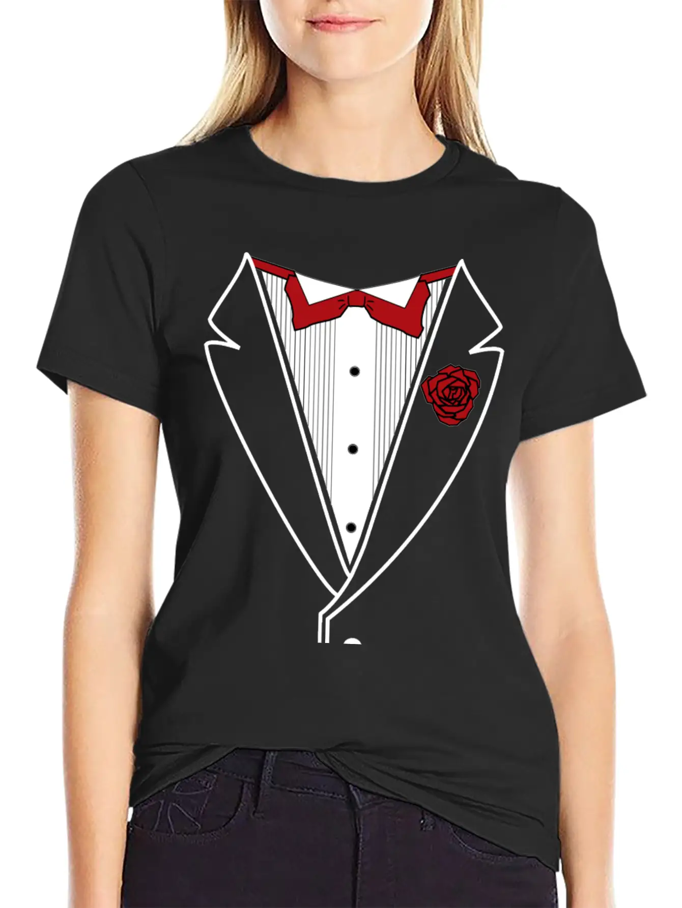 Tuxedo With Red Bow Tie Lightweight Cotton T-Shirt – Daily Comfort Graphic Shirt