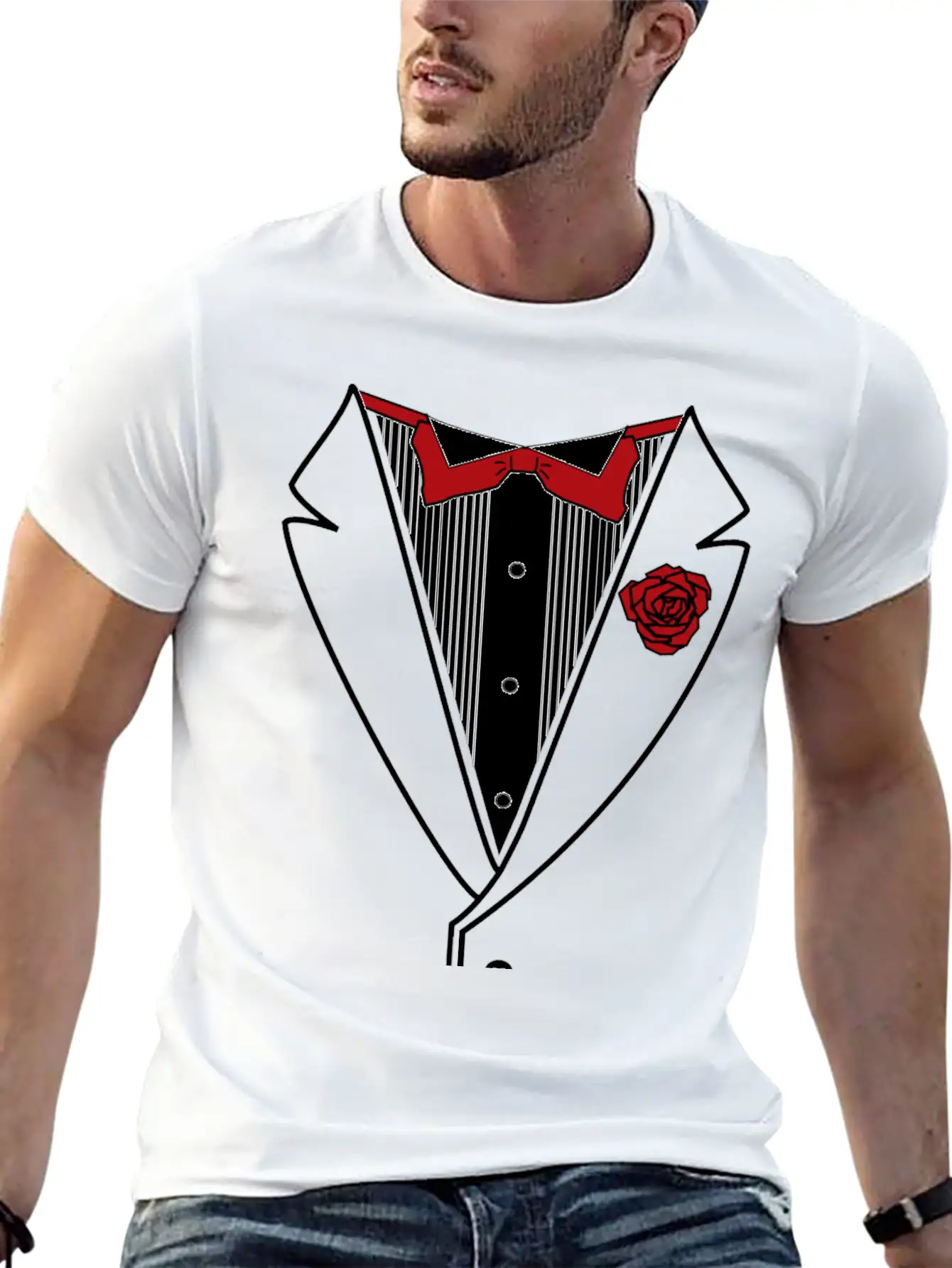 Tuxedo With Red Bow Tie Lightweight Cotton T-Shirt – Daily Comfort Graphic Shirt