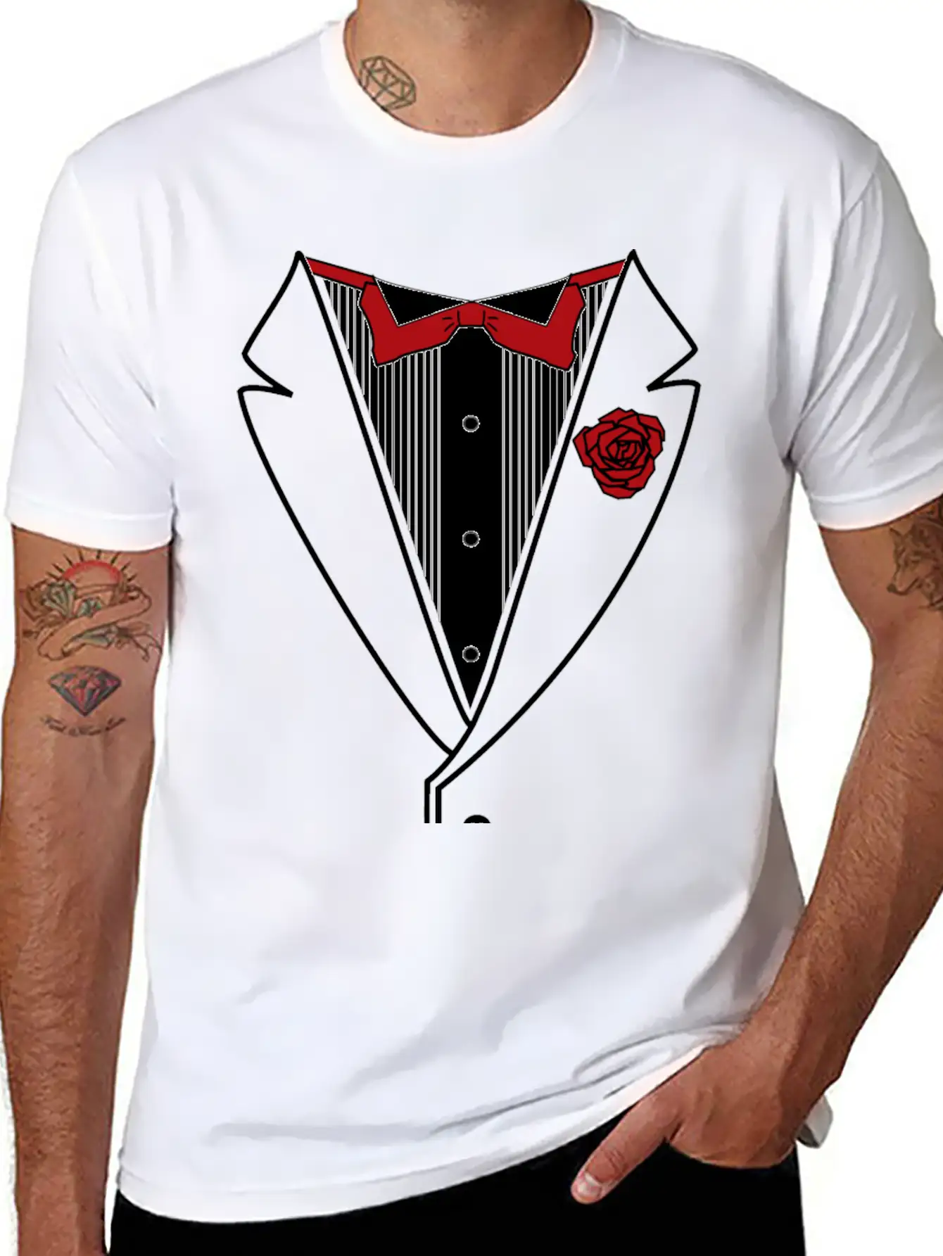 Tuxedo With Red Bow Tie Lightweight Cotton T-Shirt – Daily Comfort Graphic Shirt