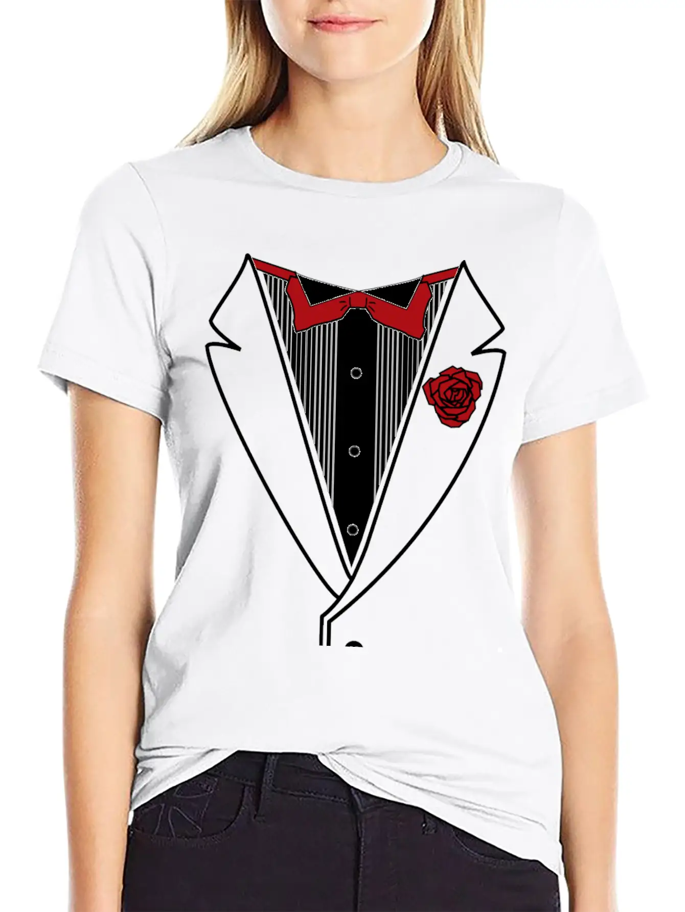 Tuxedo With Red Bow Tie Lightweight Cotton T-Shirt – Daily Comfort Graphic Shirt