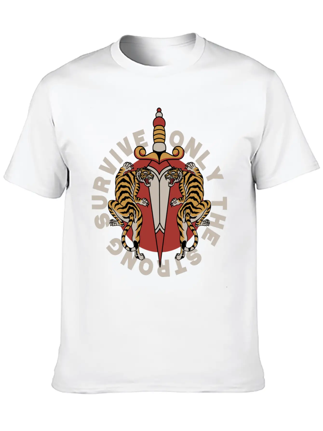 Twin Tigers & Dagger: Tattoo-Style Artwork Lightweight Cotton T-Shirt – Daily Comfort Graphic Shirt
