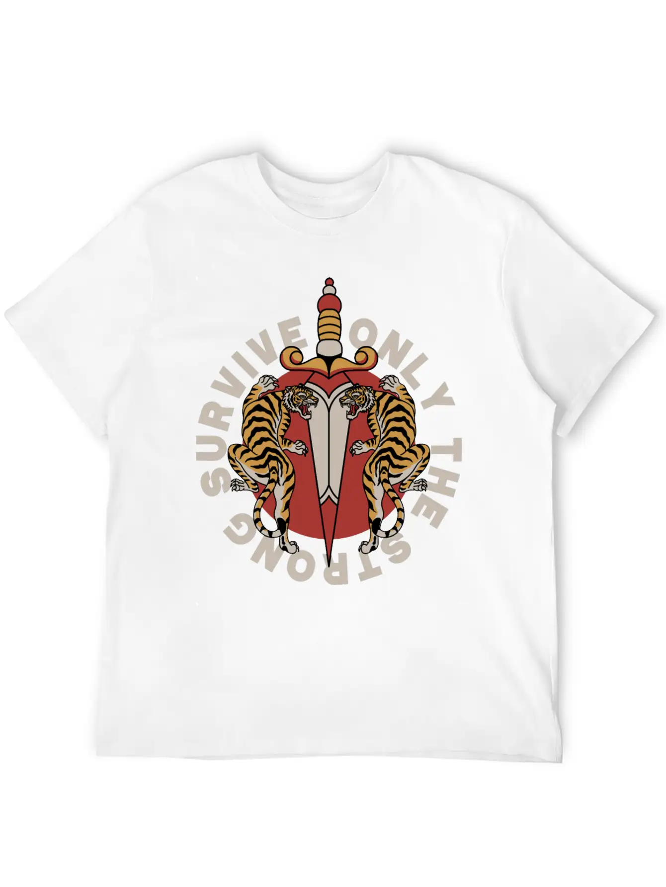 Twin Tigers & Dagger: Tattoo-Style Artwork Lightweight Cotton T-Shirt – Daily Comfort Graphic Shirt