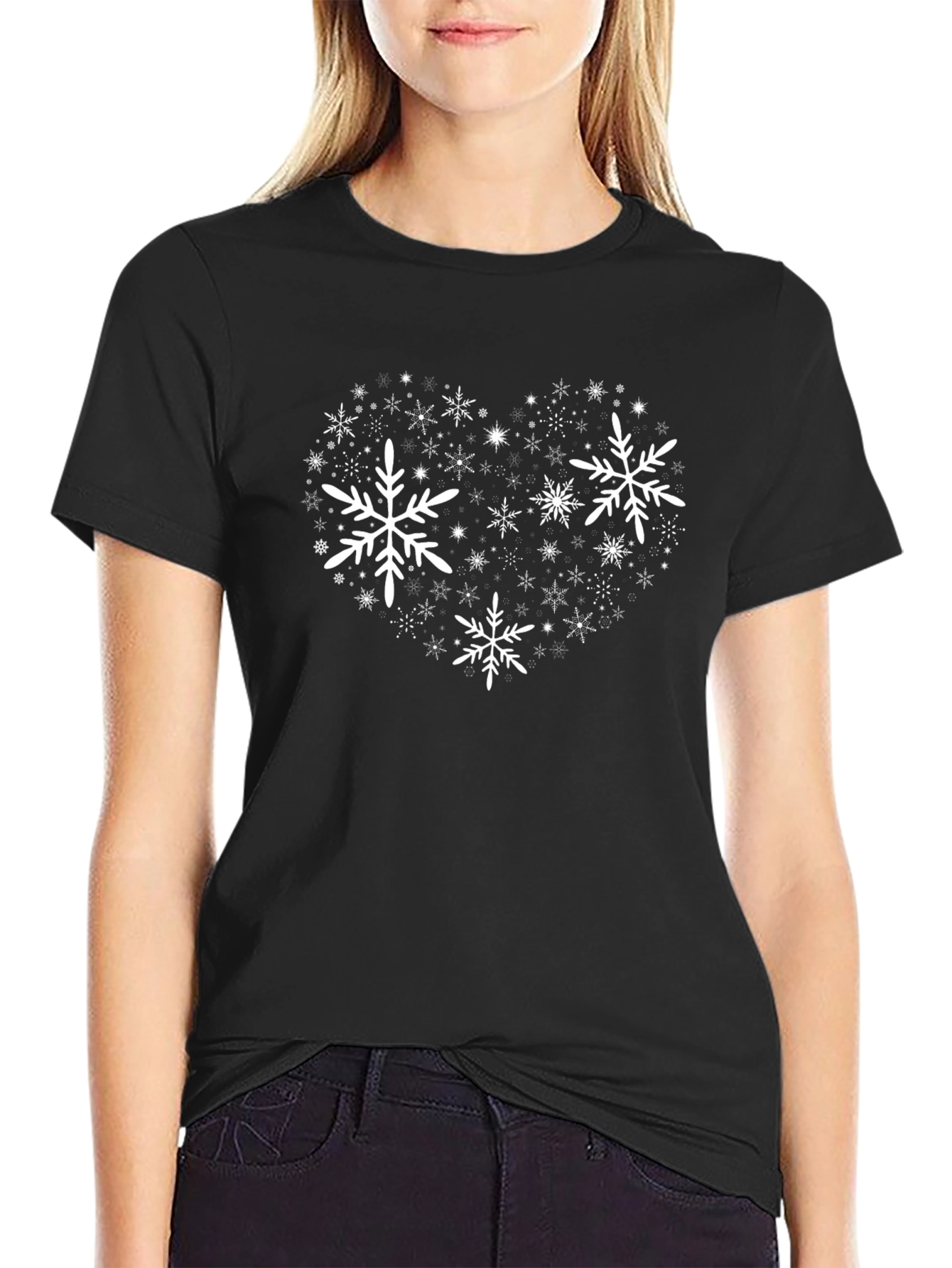 Snowflake Heart Graphic T-Shirt - Holiday Cheer