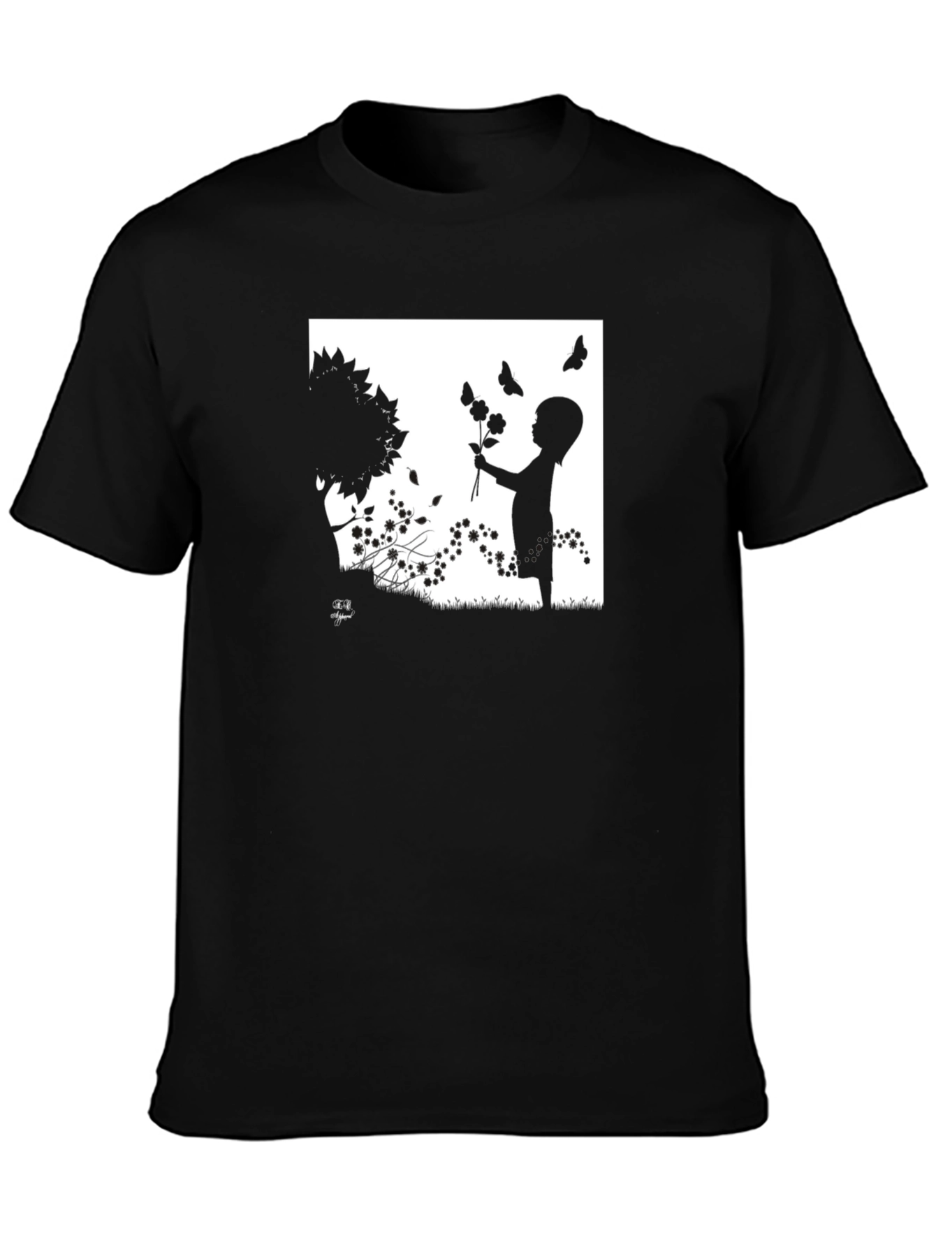 Silhouette Child with Flowers Graphic T-Shirt