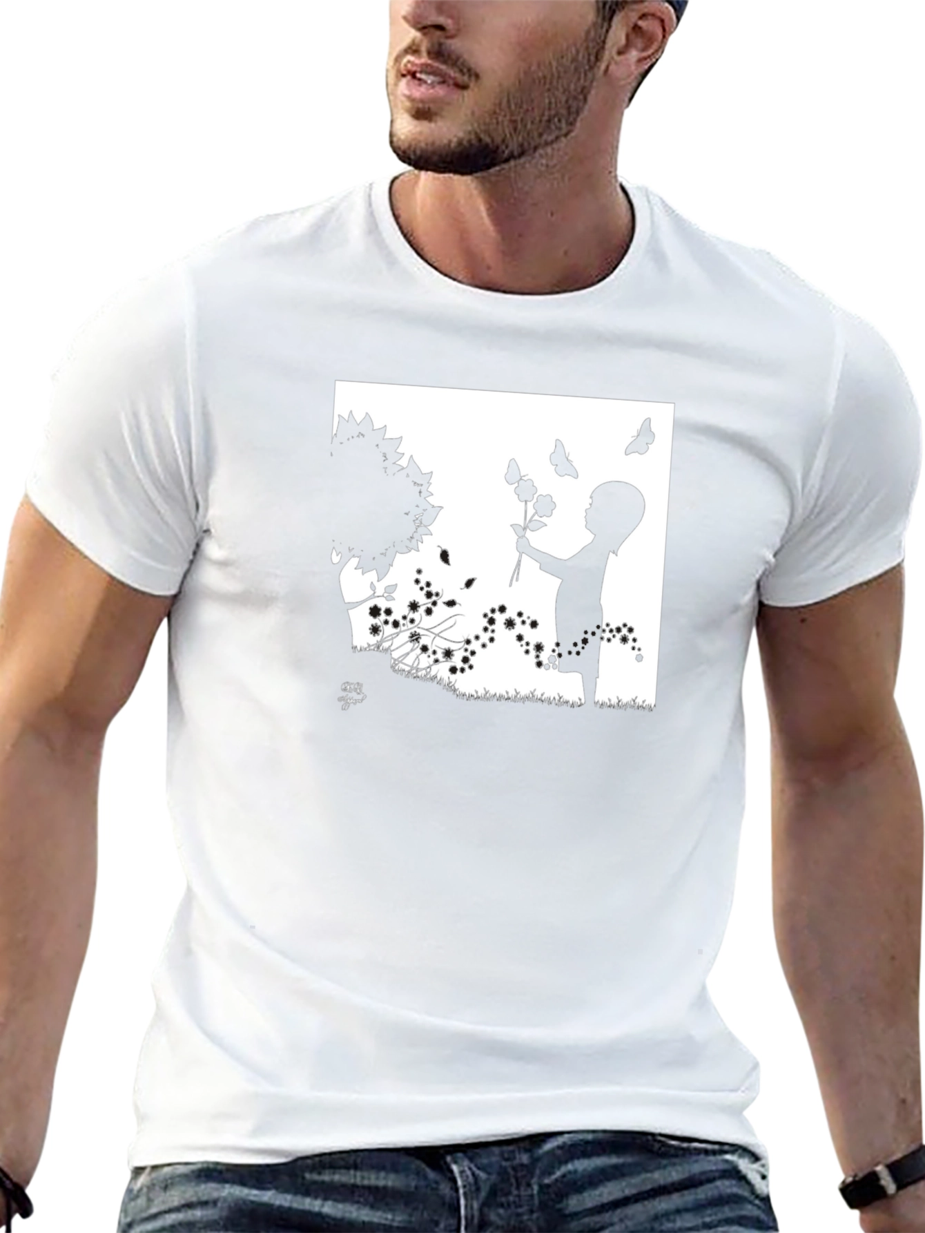Silhouette Child with Flowers Graphic T-Shirt