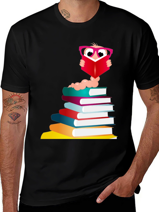 Bookworm Graphic Tee - Black Cotton T-Shirt