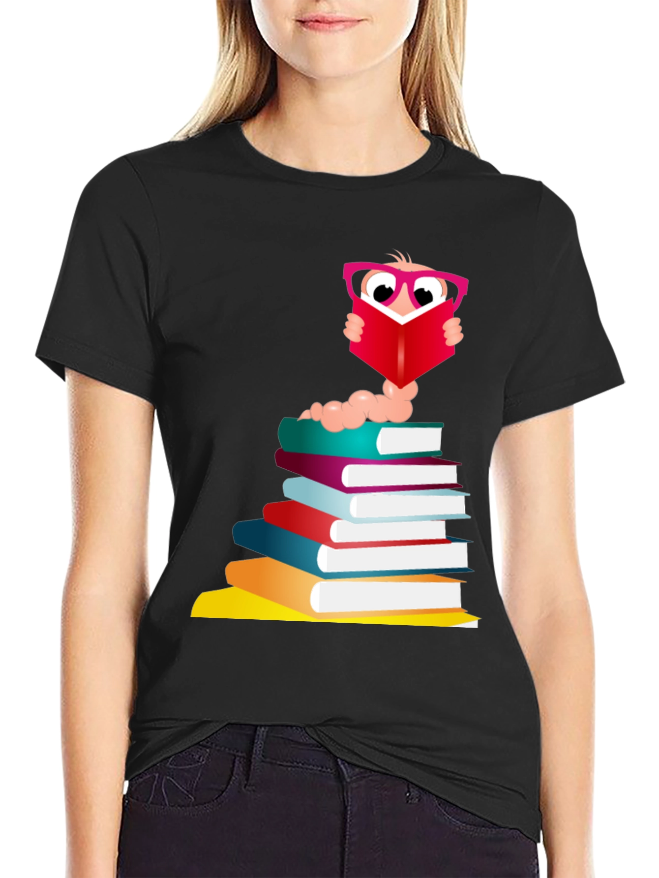 Bookworm Graphic Tee - Black Cotton T-Shirt
