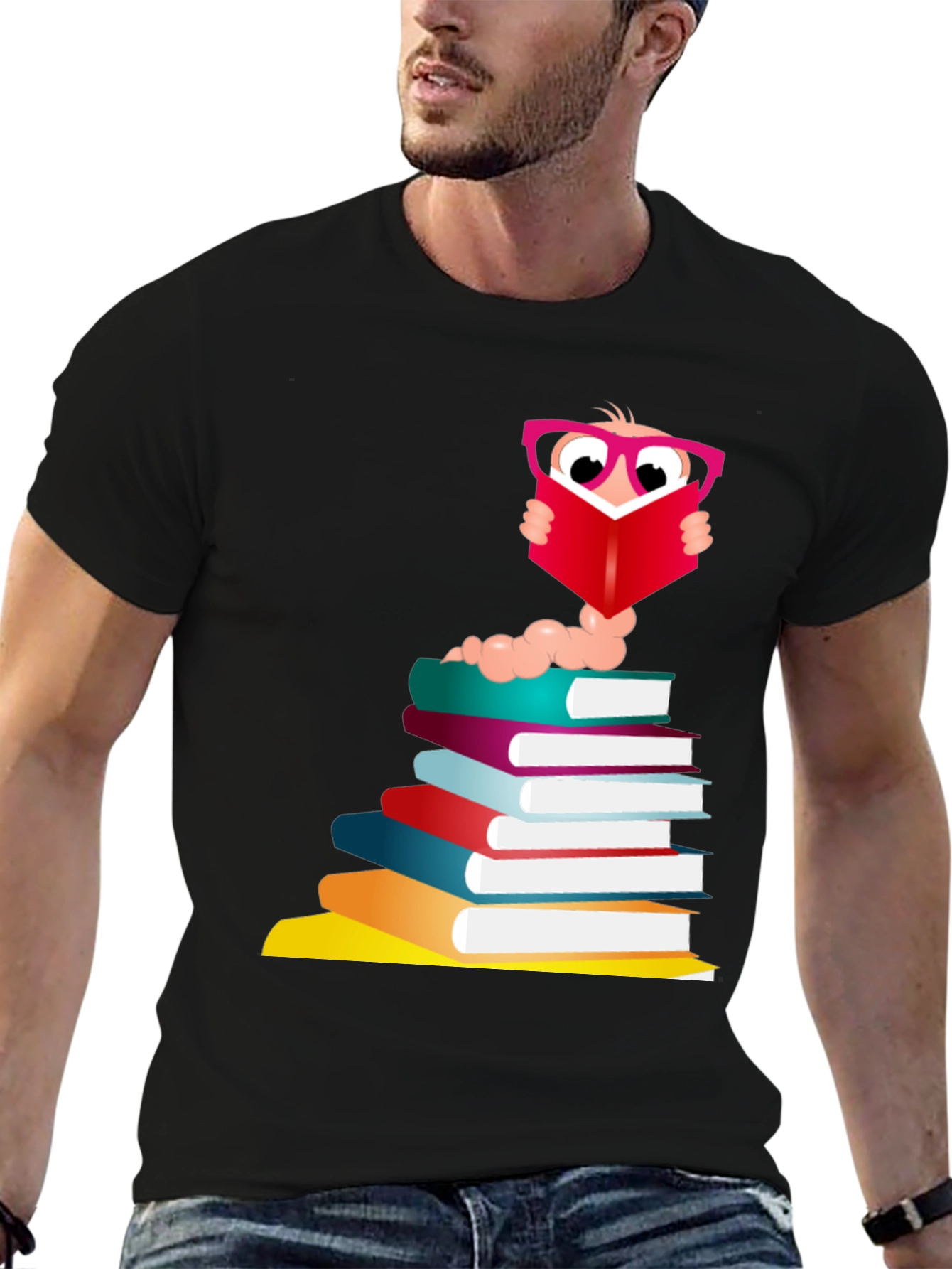 Bookworm Graphic Tee - Black Cotton T-Shirt