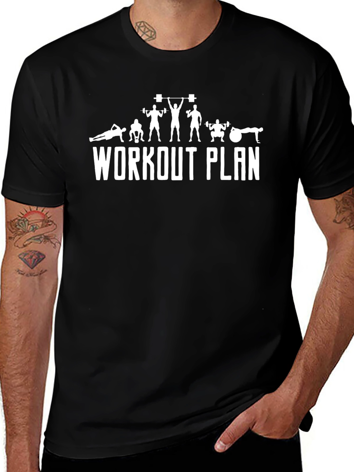 Workout Plan Graphic Tee - Black Cotton T-Shirt