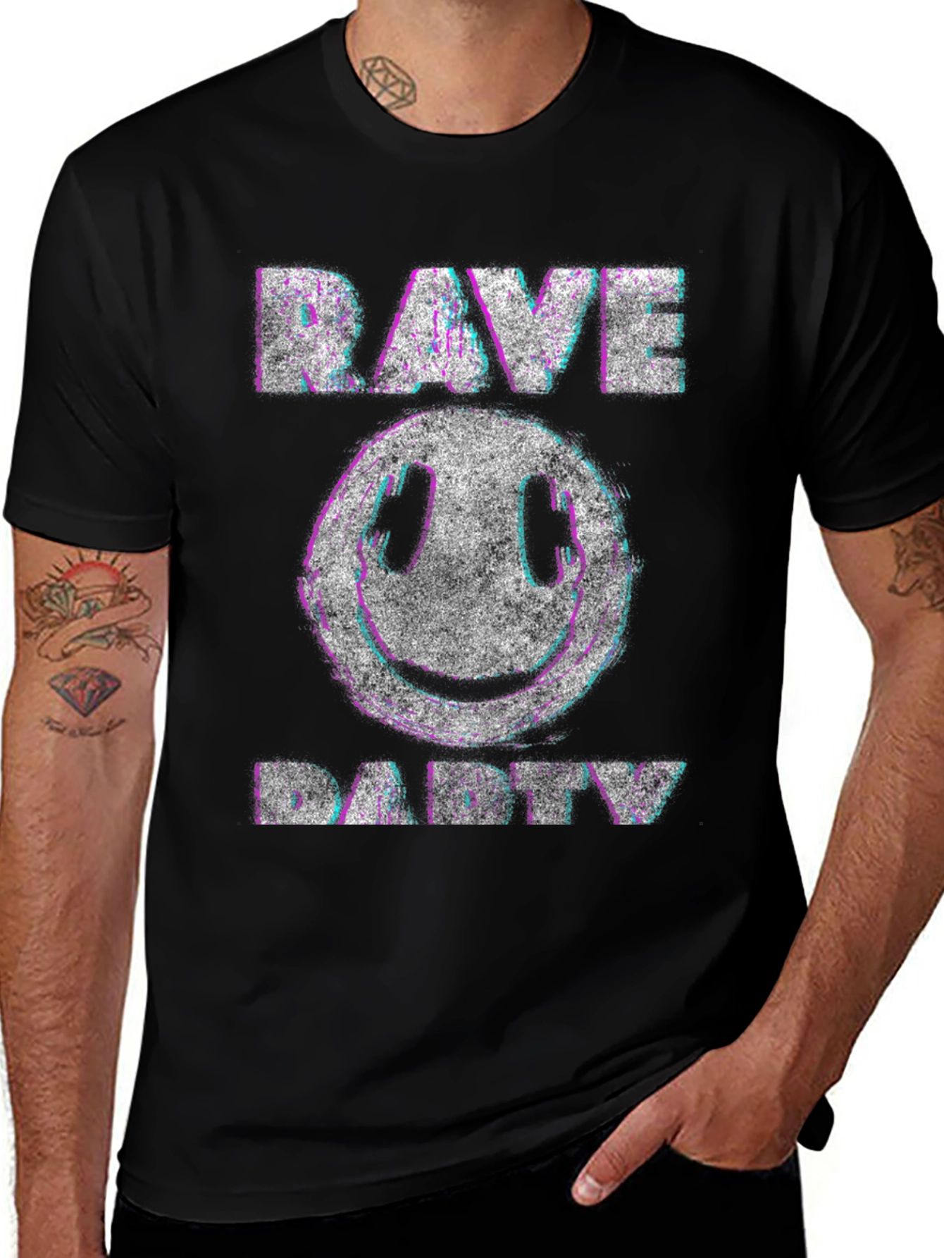 Rave Party Graphic T-Shirt - Distressed Smiley Face
