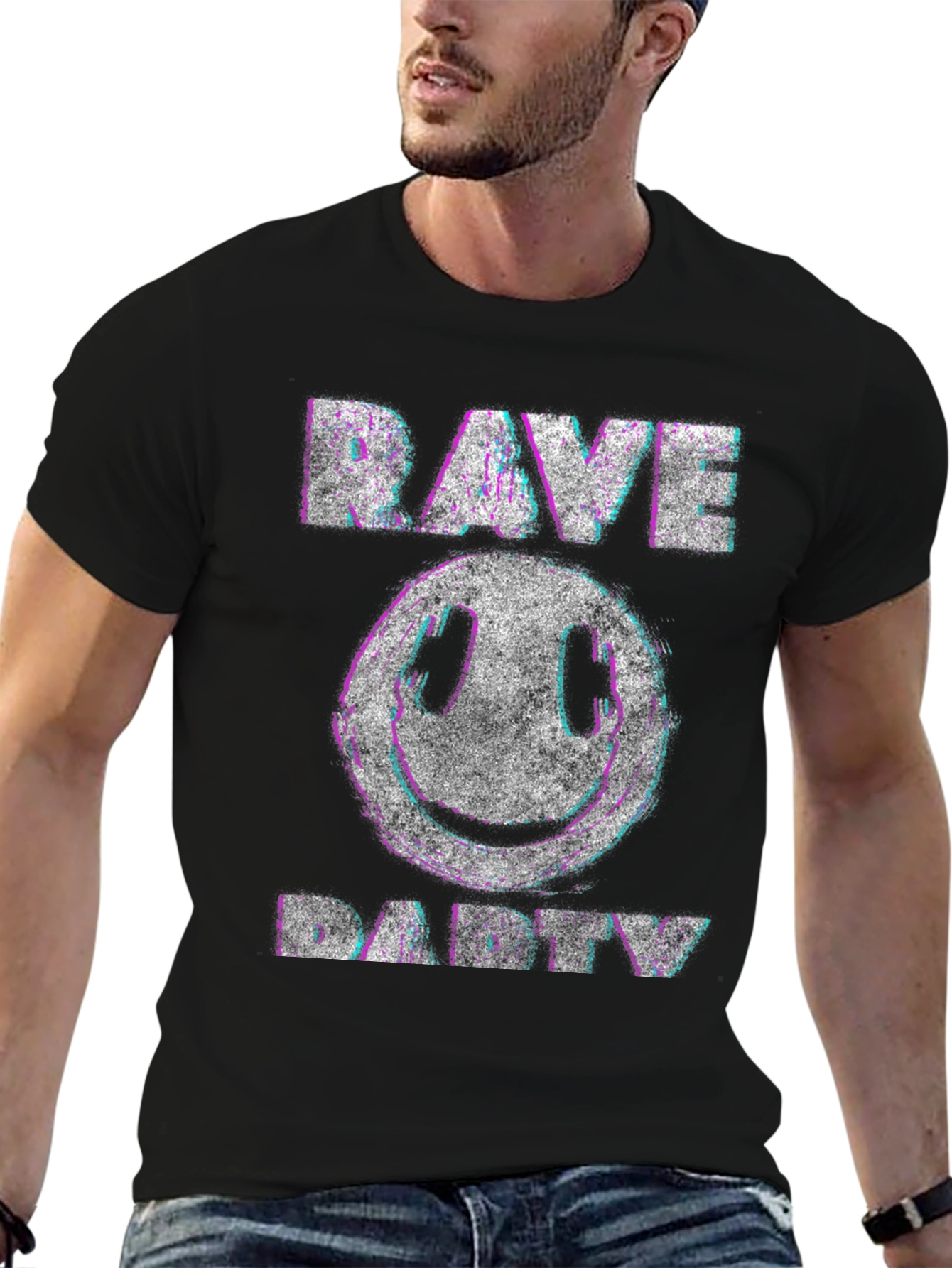 Rave Party Graphic T-Shirt - Distressed Smiley Face